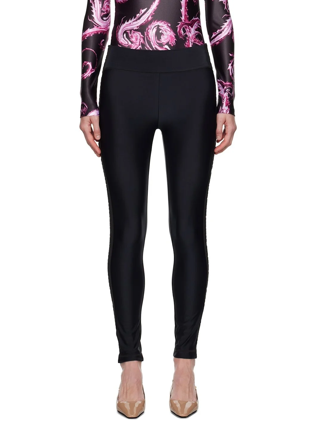 Black Logo-Woven Trim Leggings - 1