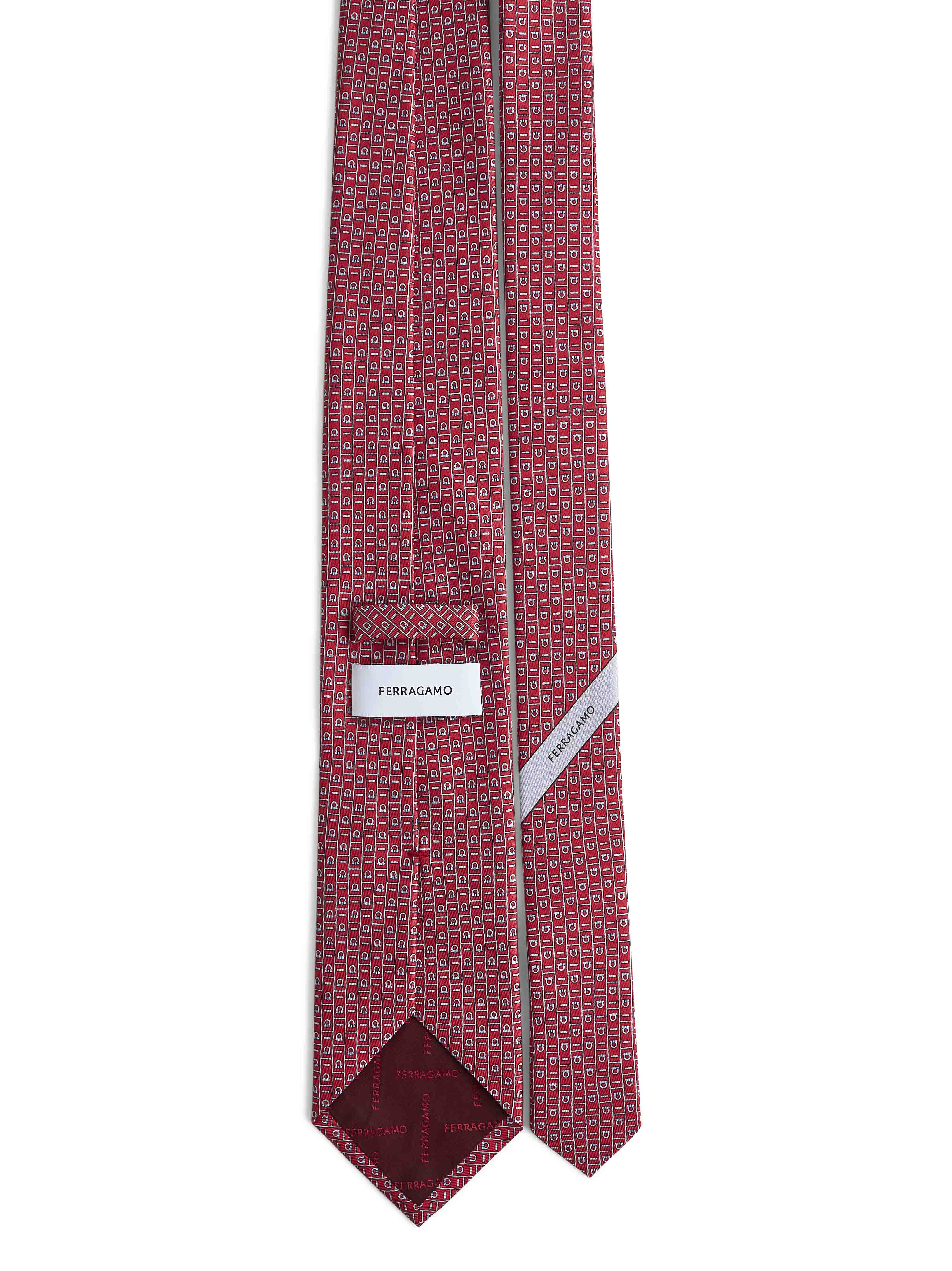 Ferragamo Men Red Ferragamo Monogram Print Silk Tie - 2