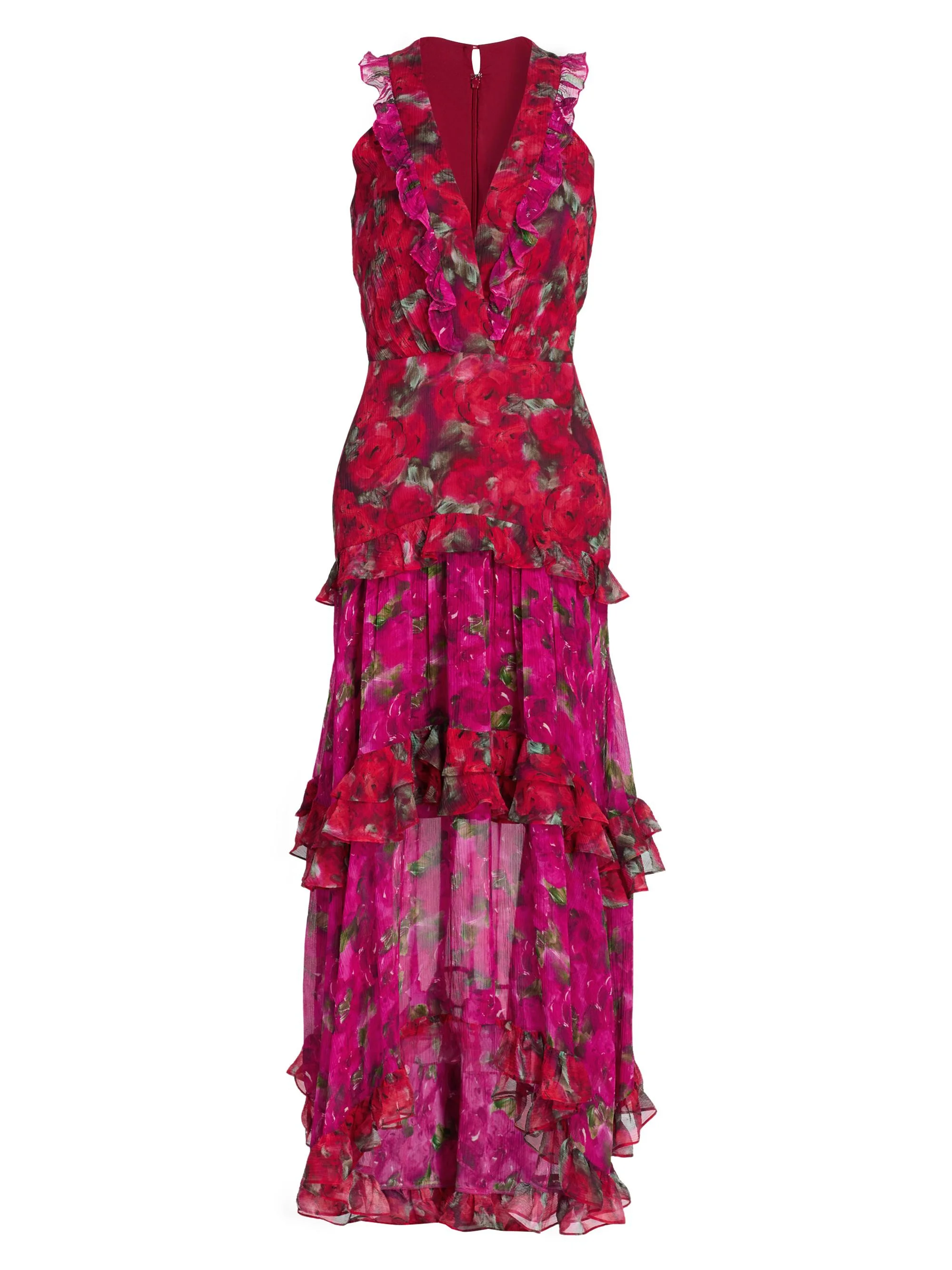Women's Jolie Frilled Floral Midi-Dress - Magenta Rosebud - 1