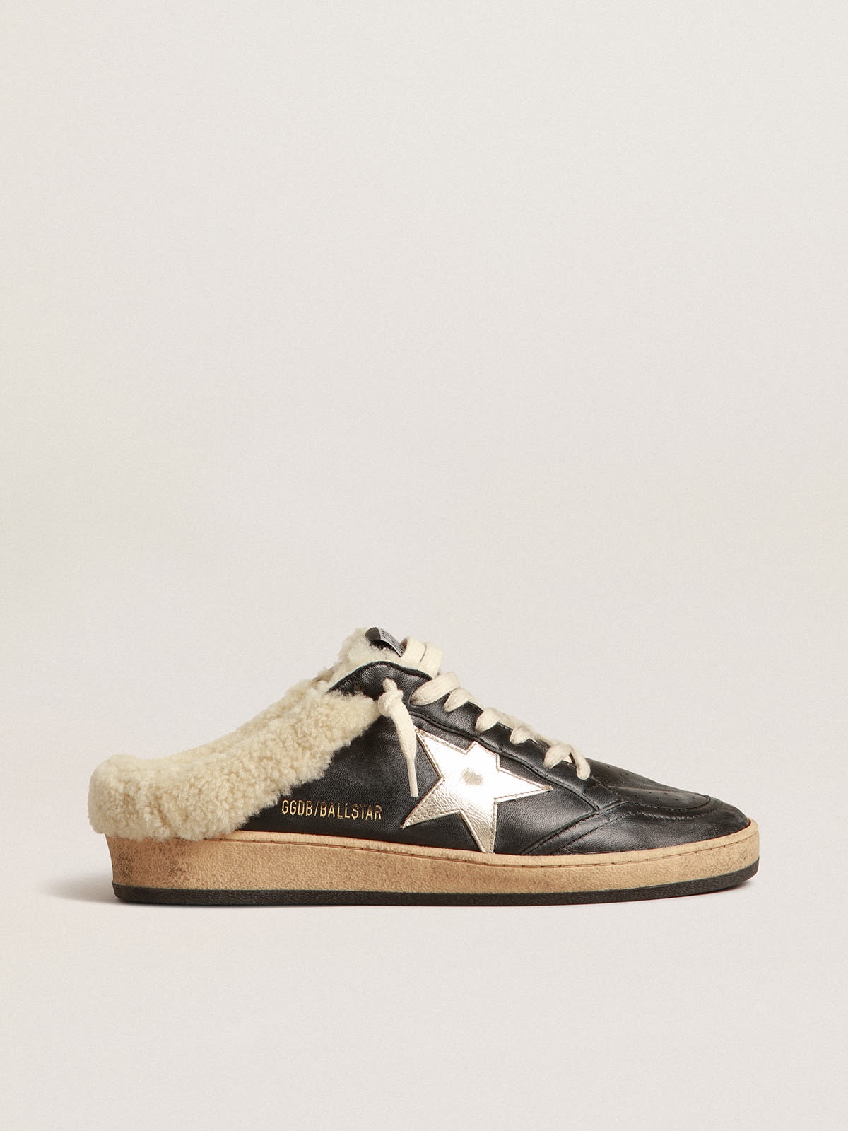Golden Goose Ball Star Sabots in nappa with platinum star and shearling  lining | REVERSIBLE