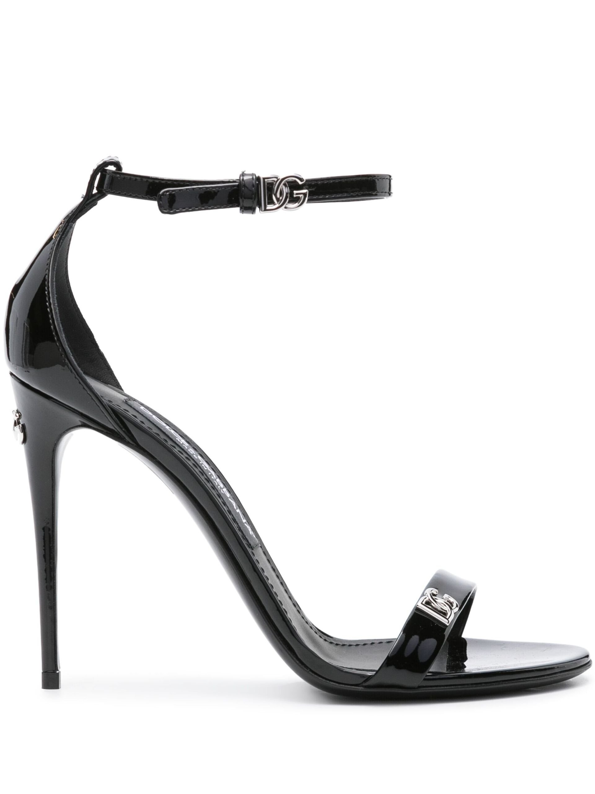 Black Logo-Plaque Patent Leather Sandals - 1