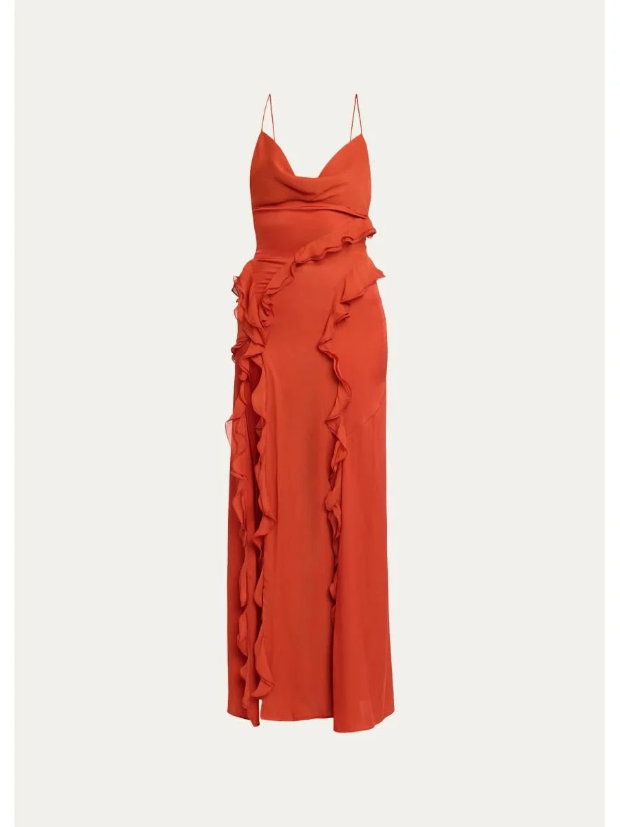 Milena Backless Ruffle Chiffon Maxi Dress - 1