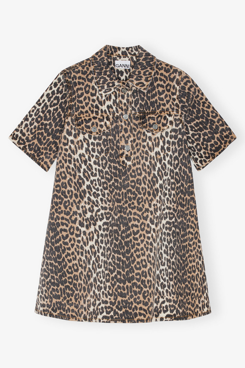 LEOPARD PRINTED DENIM MINI DRESS 1