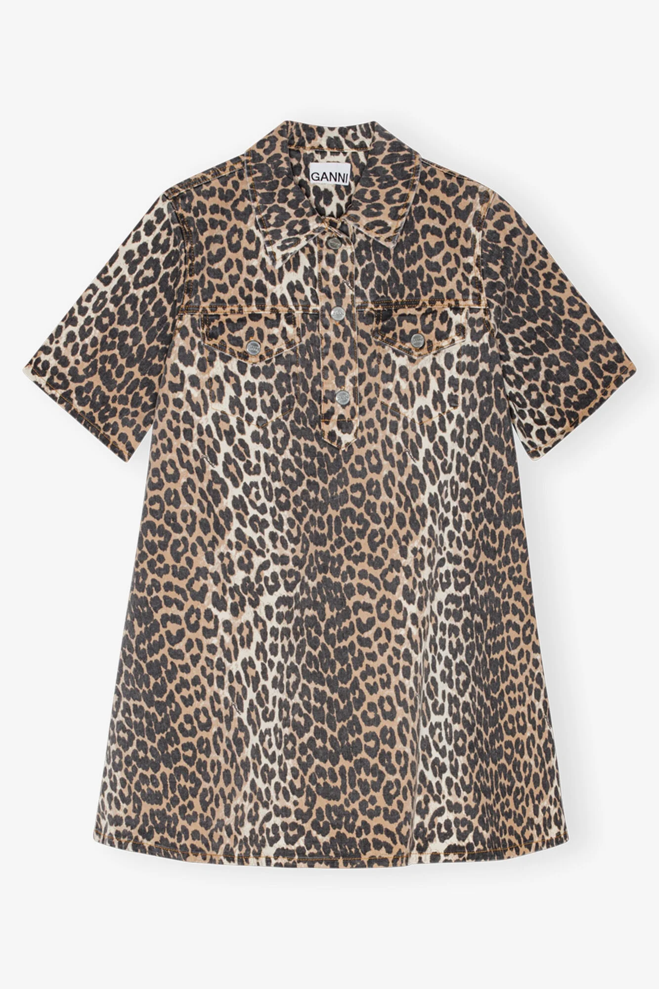 LEOPARD PRINTED DENIM MINI DRESS - 1