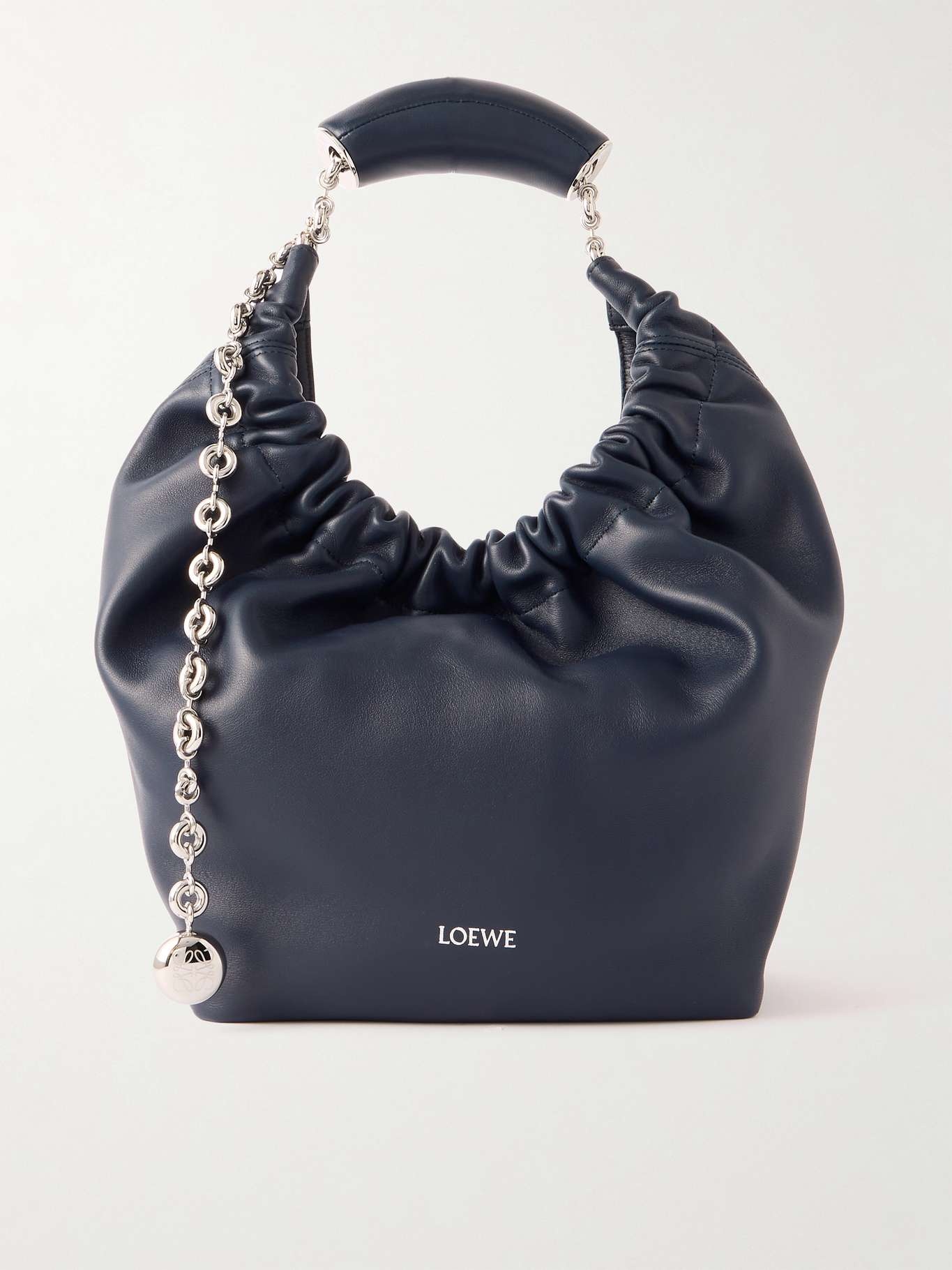 Squeeze small chain-embellished gathered leather tote - 1