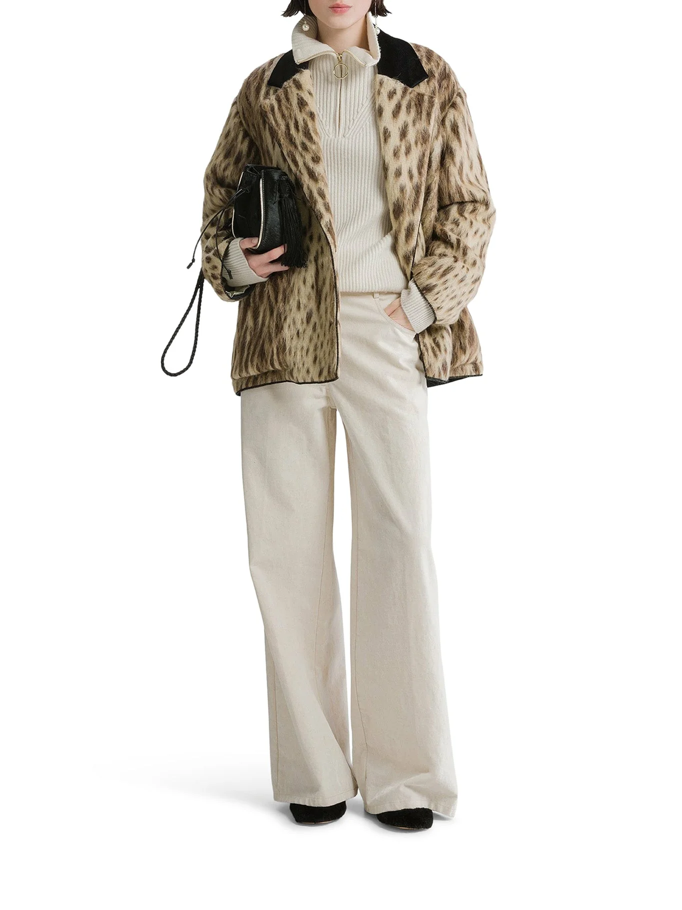 SHORT COAT IN VIRGIN WOOL AND ALPACA BLEND “ROYAL LEOPARD” GOLD - 1