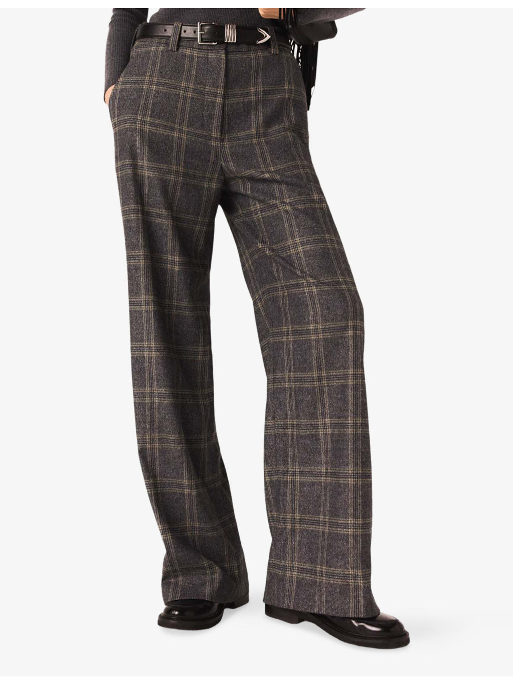 Checked Wide-Leg Stretch-Woven Trousers - 3