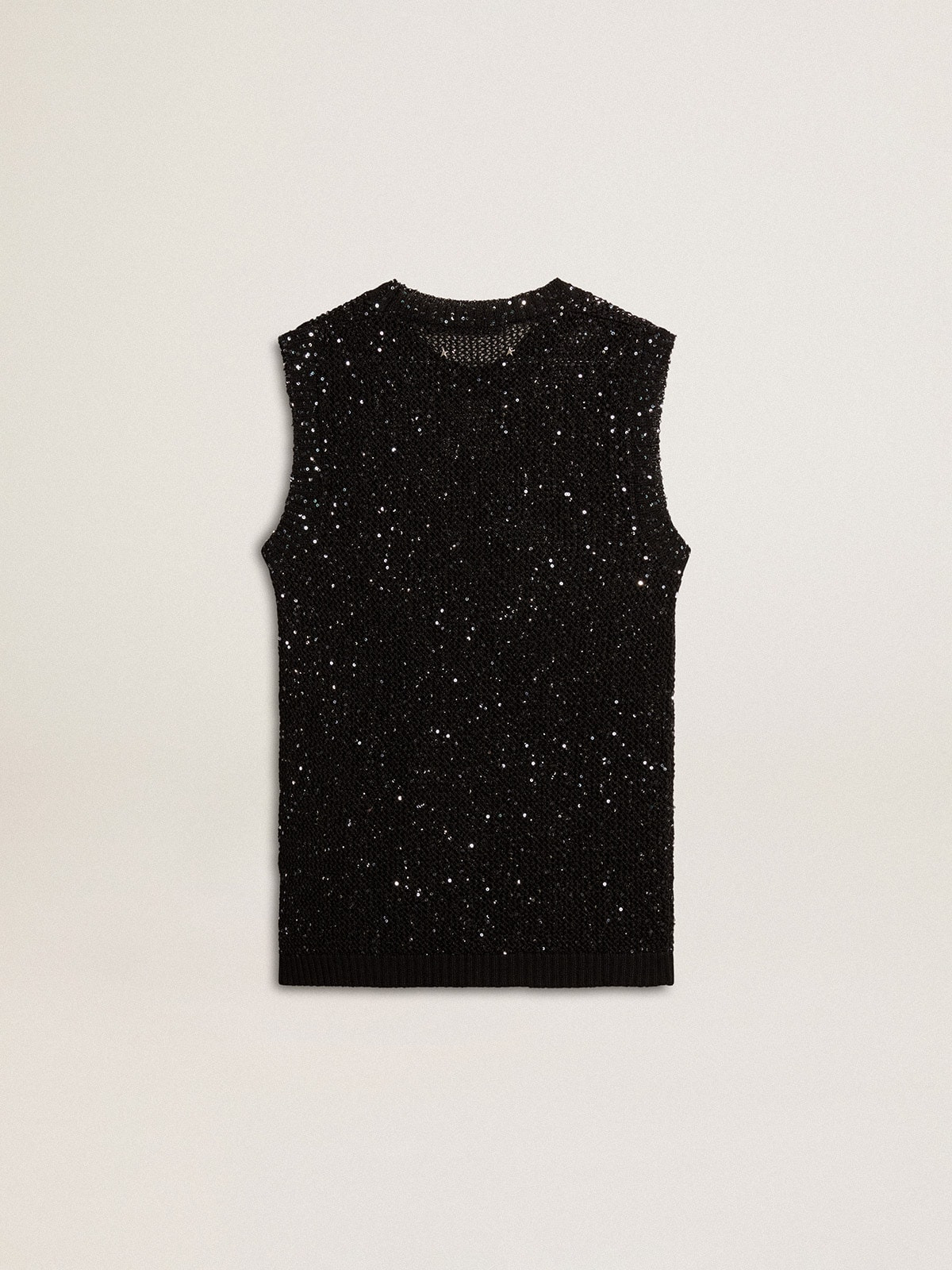 Black mesh knit top with sequins and contrasting details - 7