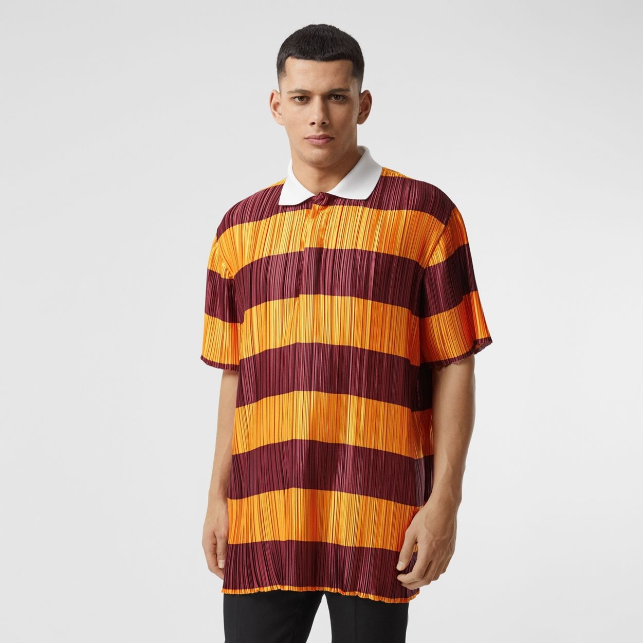 Striped Satin Plissé Polo Shirt - 2