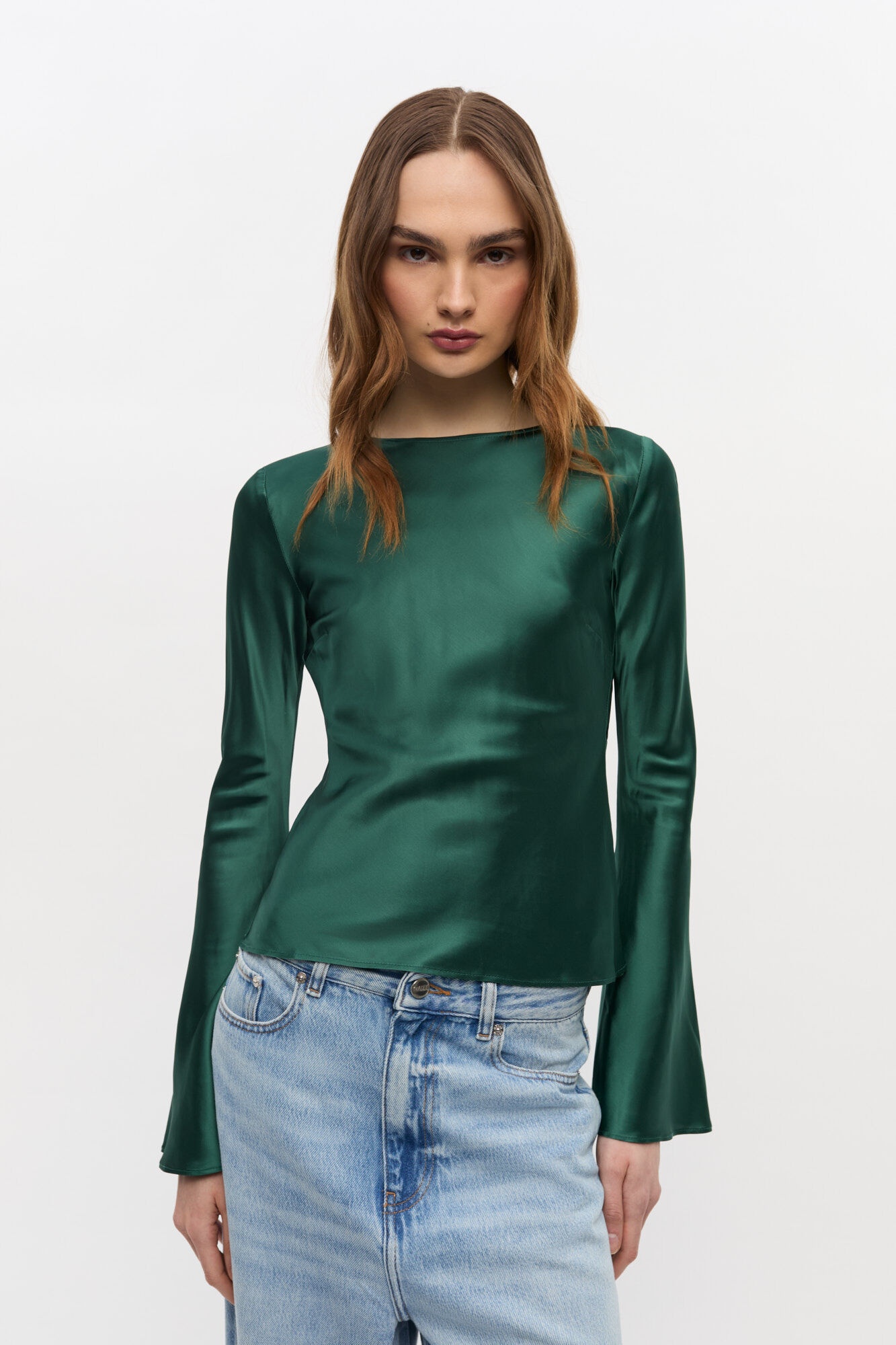 GREEN SATIN BLOUSE - 2