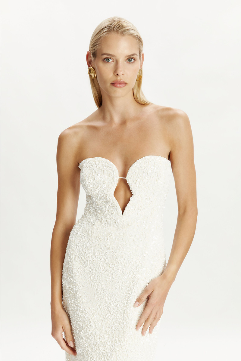 Braya Sequin Midi Dress In Ivory 4
