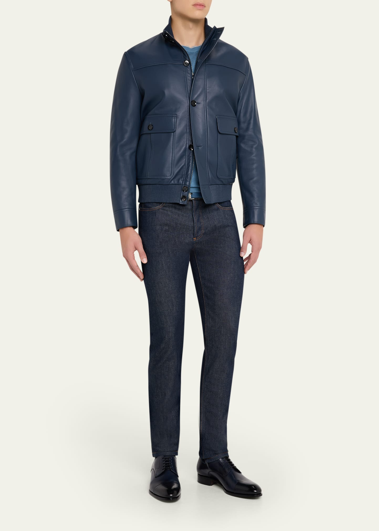 Men's Leather Button-Front Blouson - 2