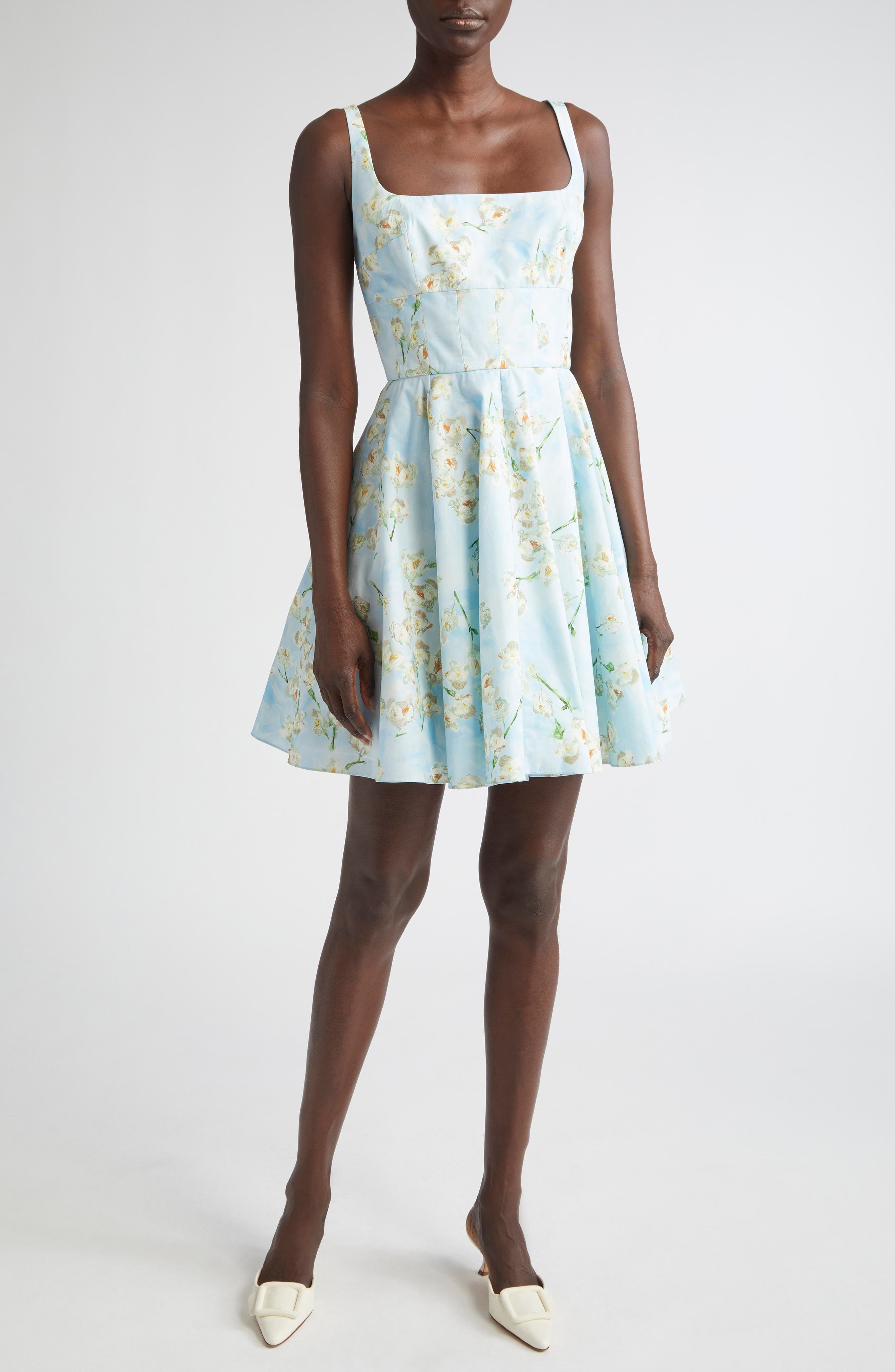 Emilia Wickstead Mona Floral Cotton Sundress in Little Lillies On Blue at Nordstrom - 1