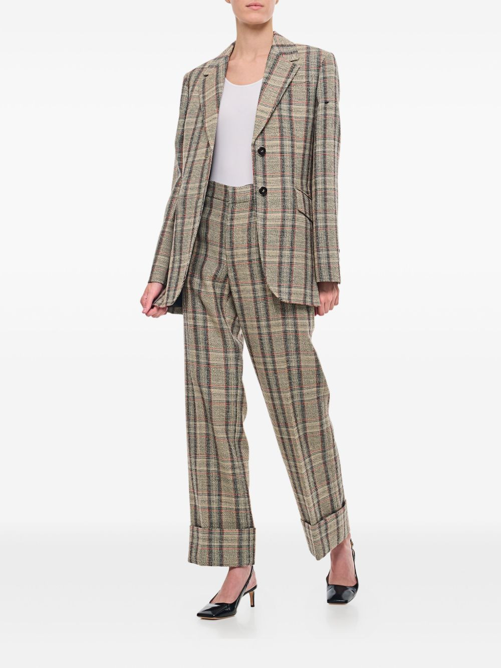 tartan-check cuffed trousers - 2