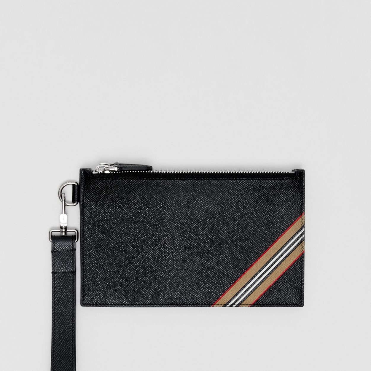 Icon Stripe Print Grainy Leather Zip Pouch - 1