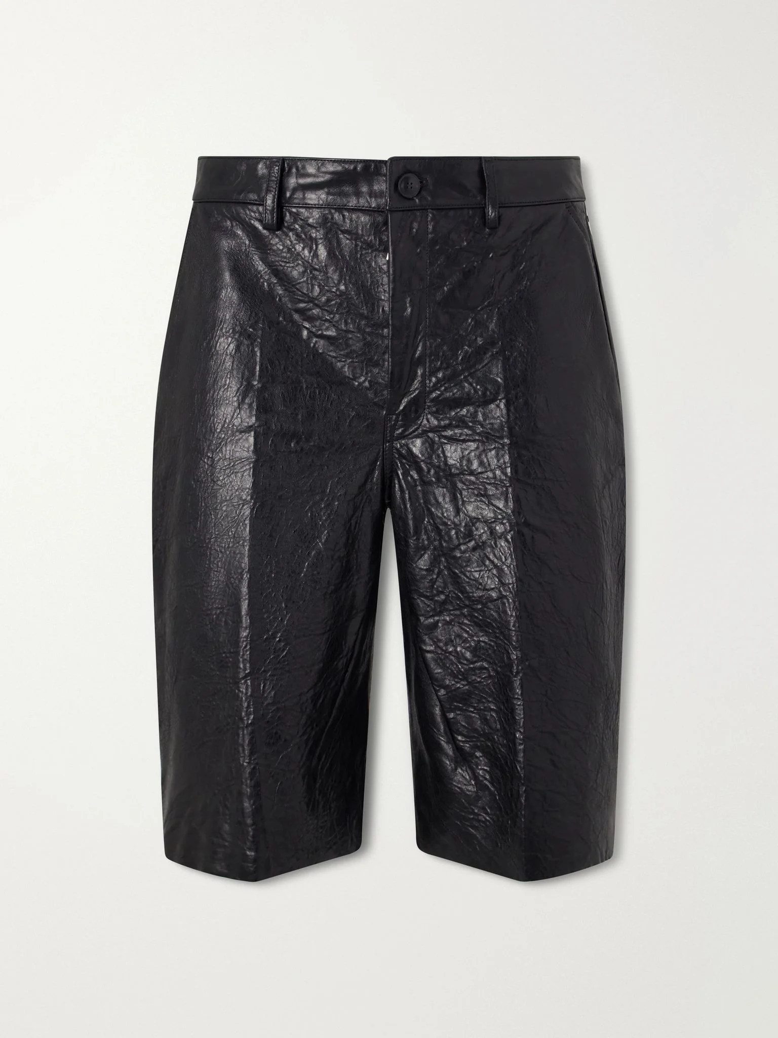 Straight-Leg Full-Grain Leather Shorts Black - 1