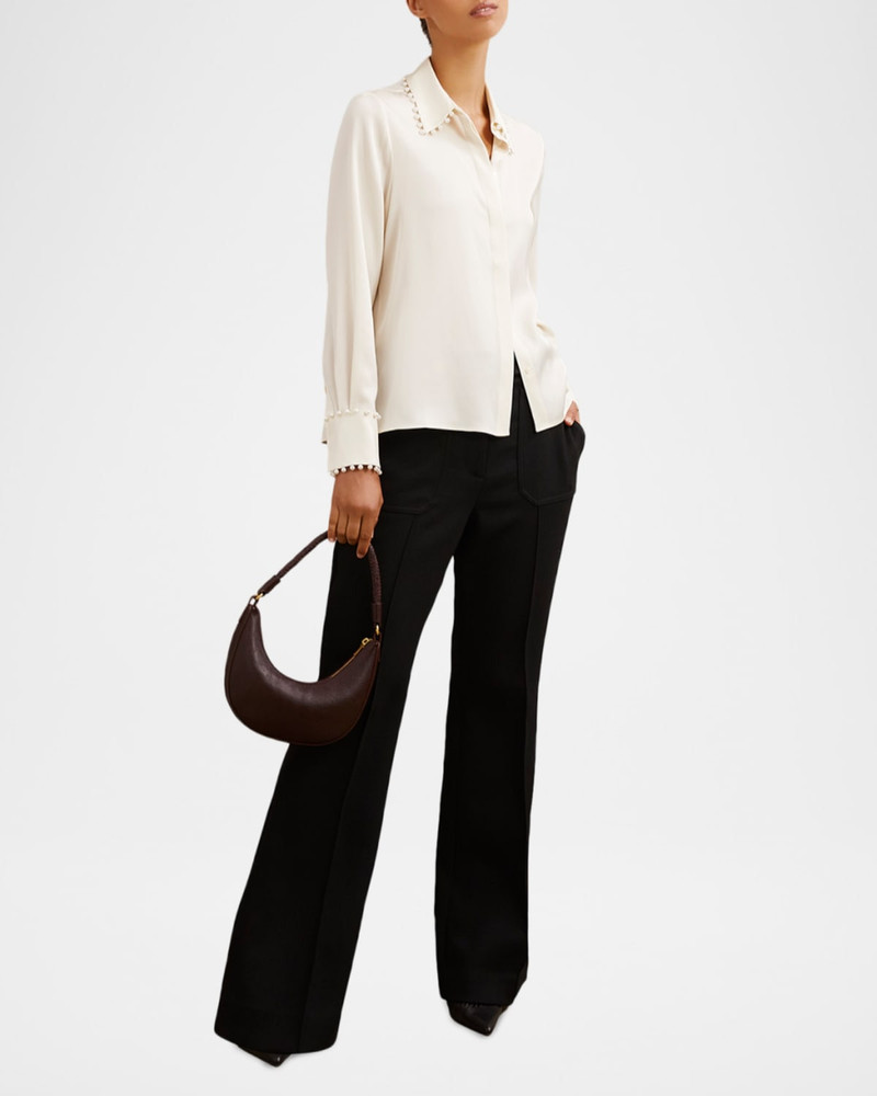 REISS Lois Satin Faux-Pearl Trim Shirt outlook