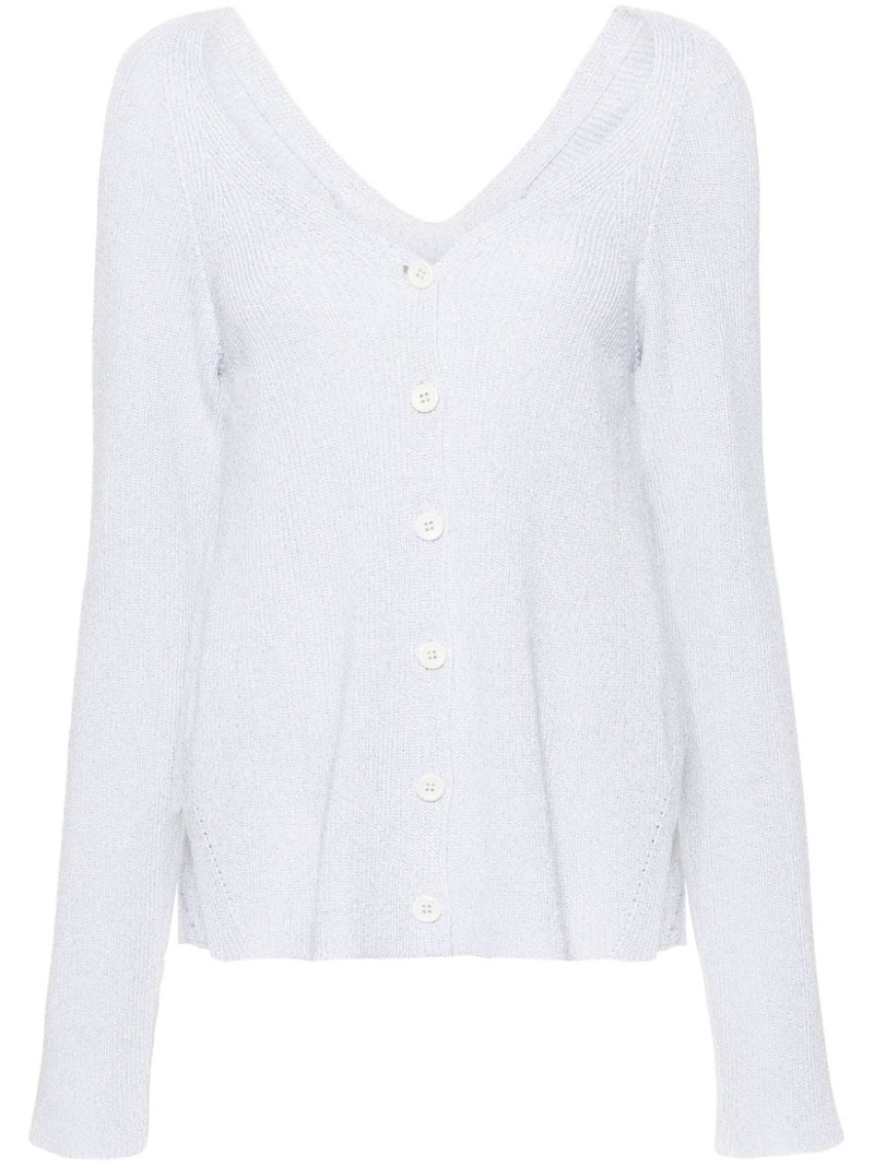 lurex-detailed ribbed-knit cardigan 1