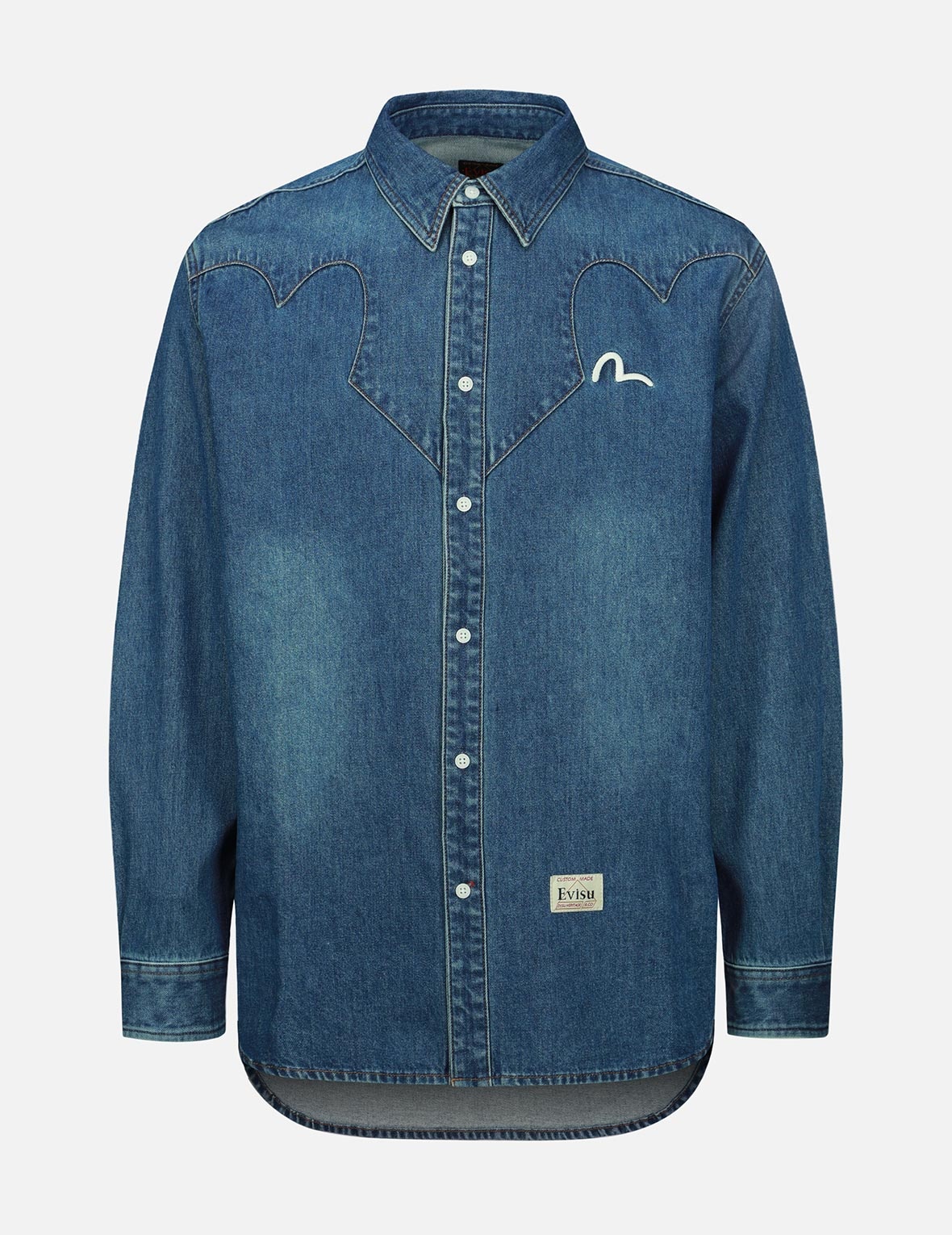 TAIKO DARUMA PRINT DENIM SHIRT - 1