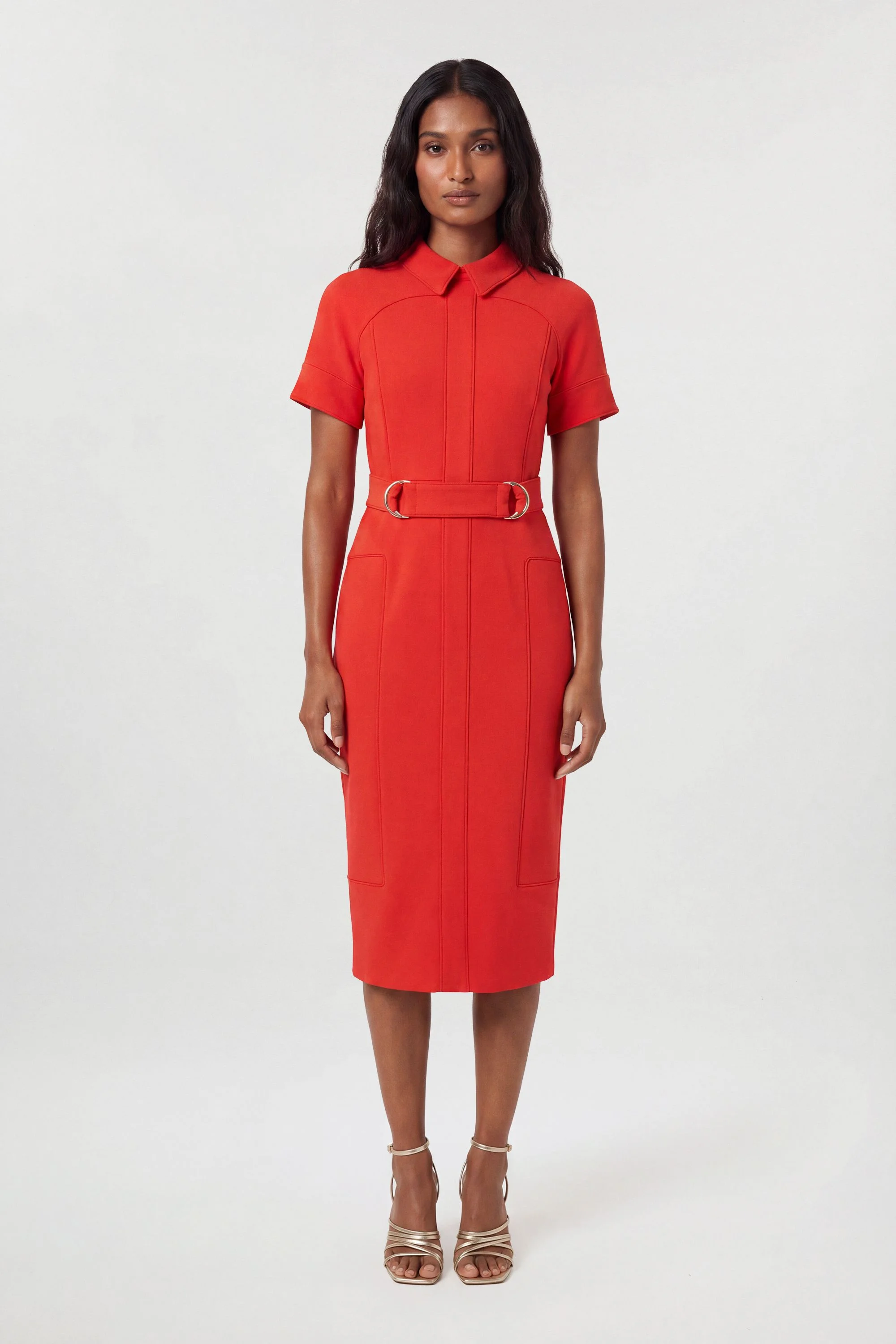 Compact Stretch Colour Block Tailored Pencil Dress - 1