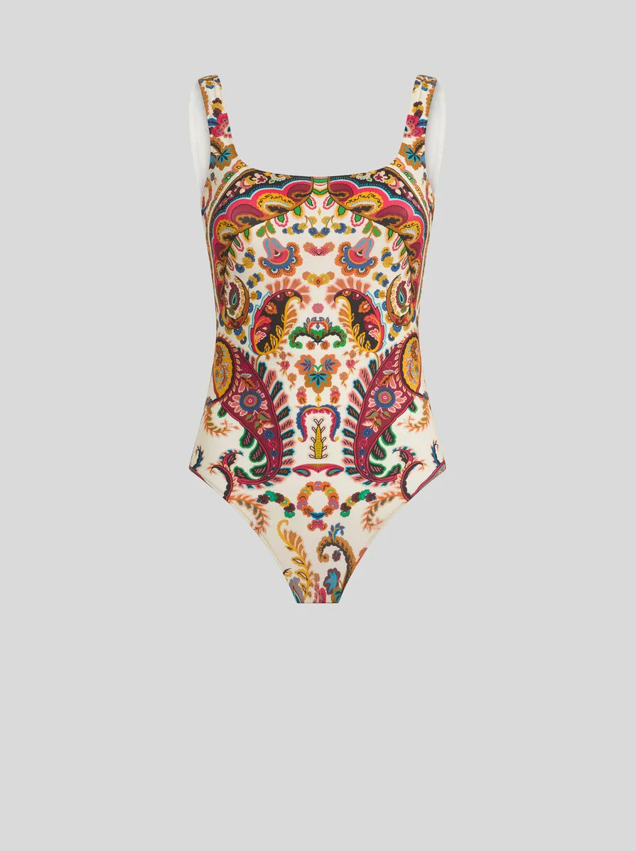 ONE-PIECE SWIMSUIT WITH FLORAL PAISLEY MOTIF - 1