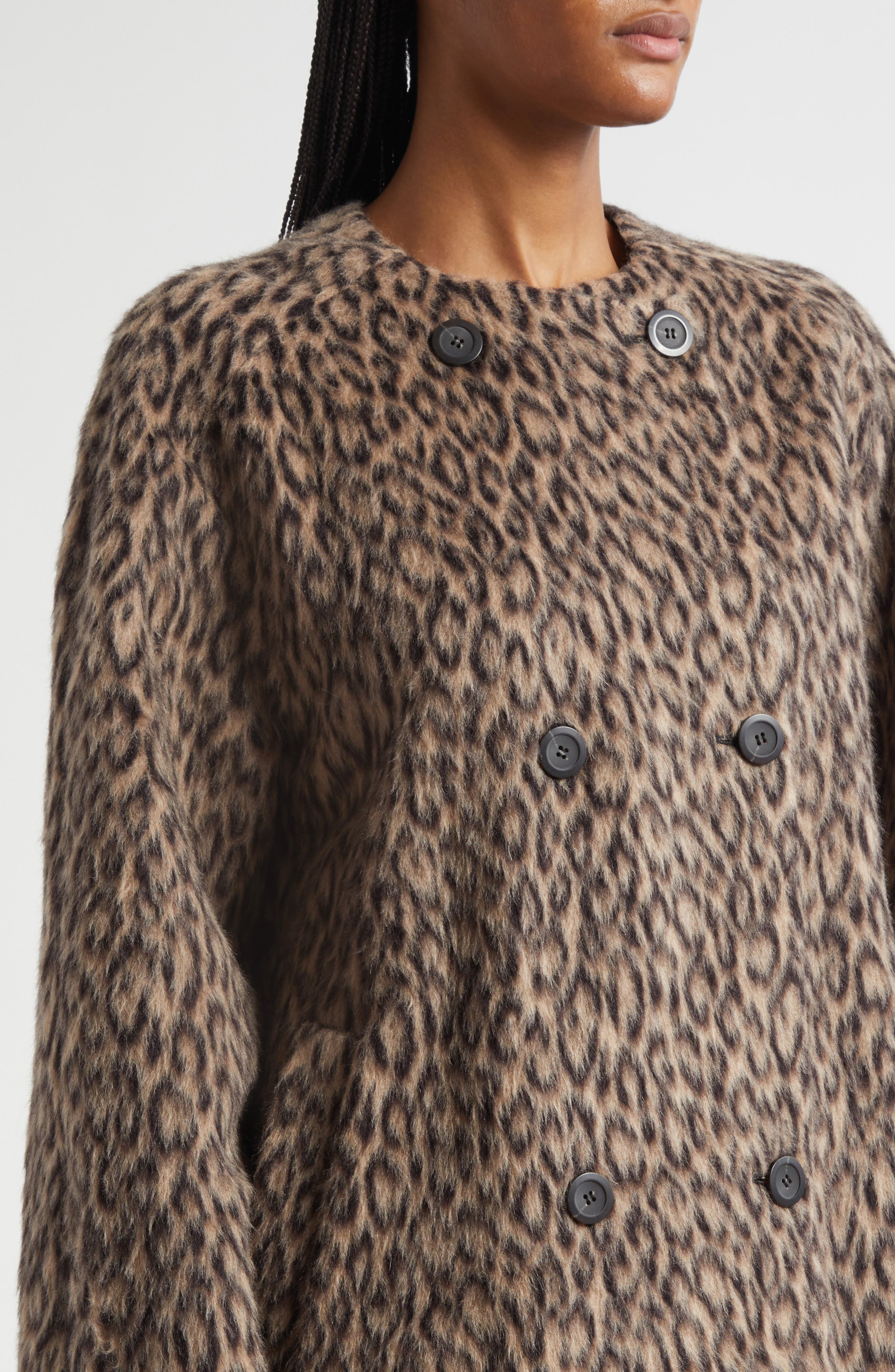 Emporio Armani Leopard Print Wool Blend Double Breasted Jacket in Beige Multi at Nordstrom - 5