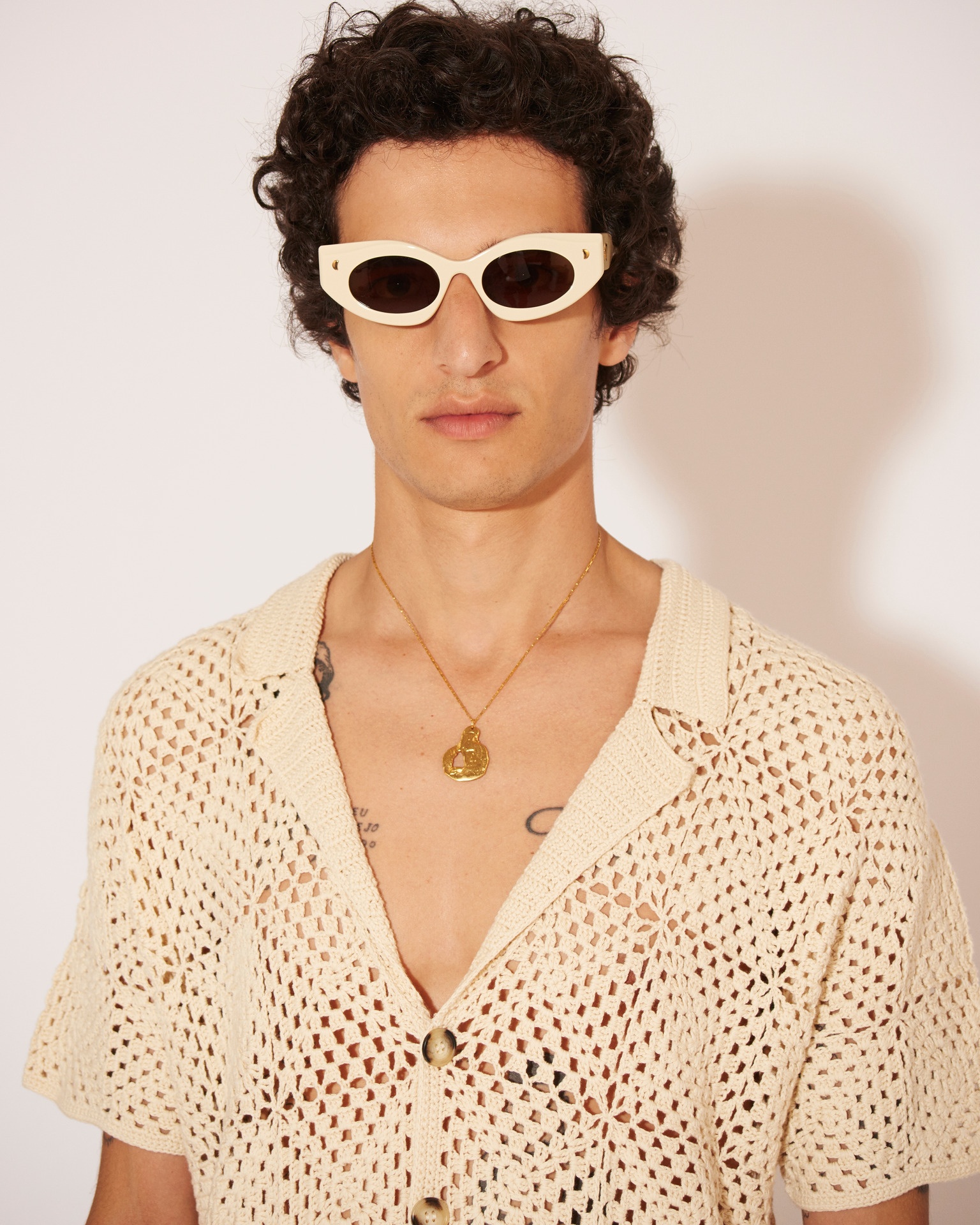 MIER - Cotton-crochet coverup shirt - Creme - 2