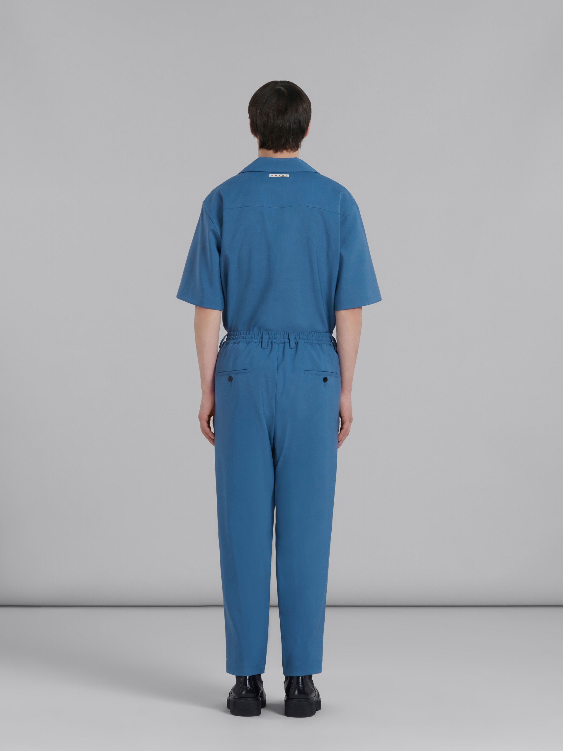 BLUE TROPICAL WOOL DRAWSTRING TROUSERS WITH PLEATS - 3