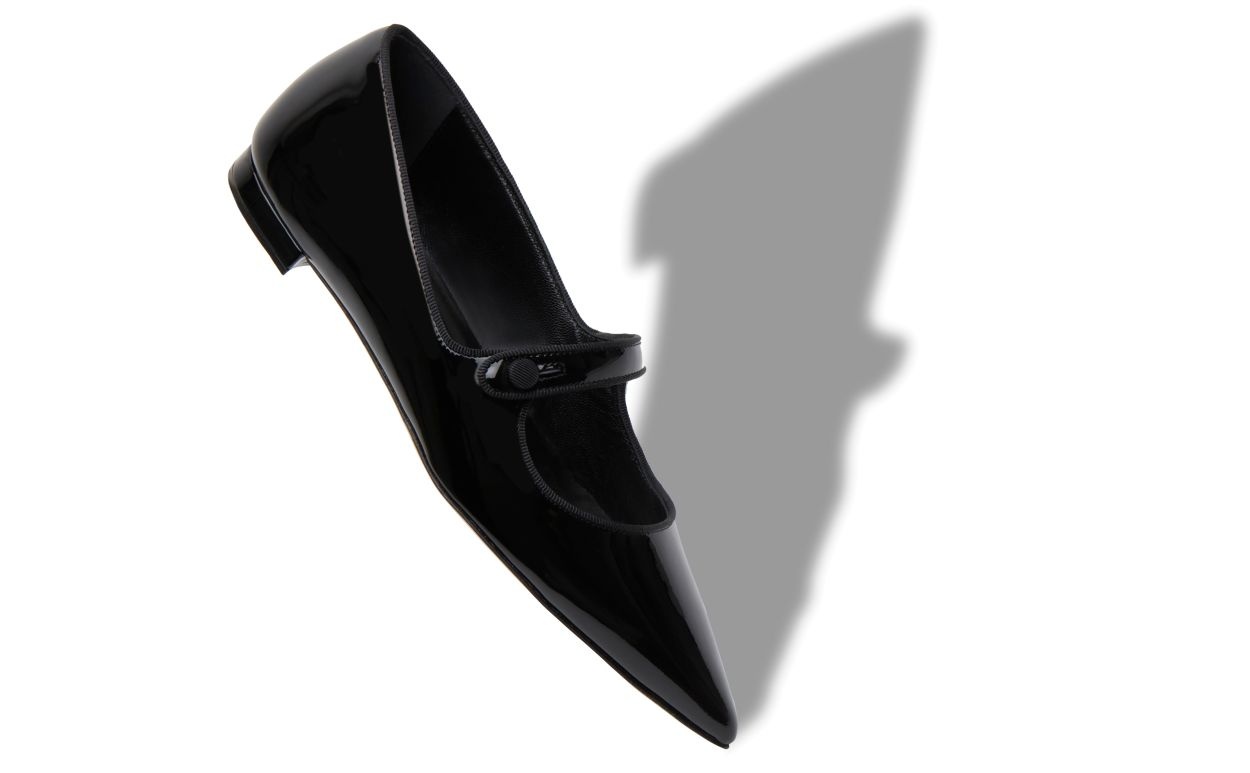 Black Patent Leather Mary Jane Flat Pumps - 2