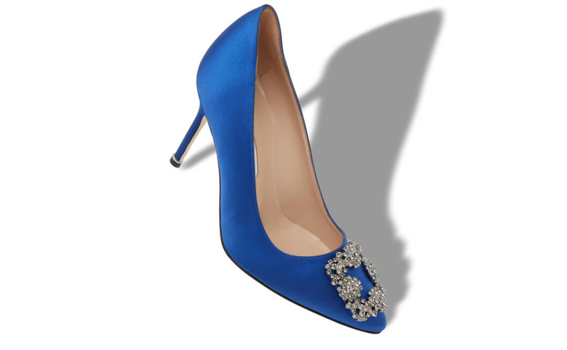 Manolo Blahnik Blue Satin Jewel Buckle Pumps outlook