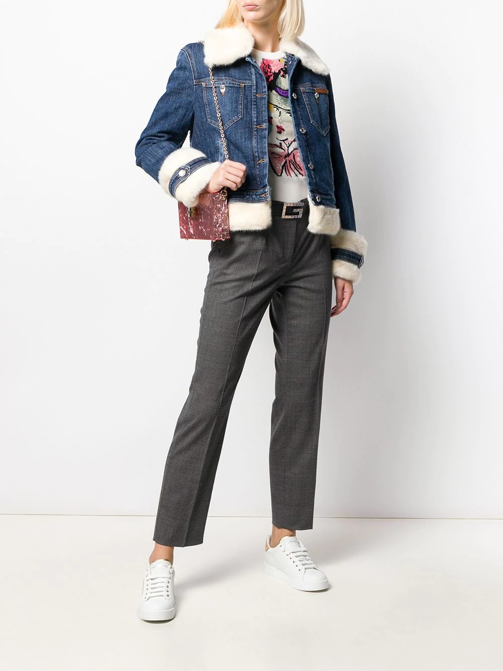 faux-fur trimmed denim jacket - 2