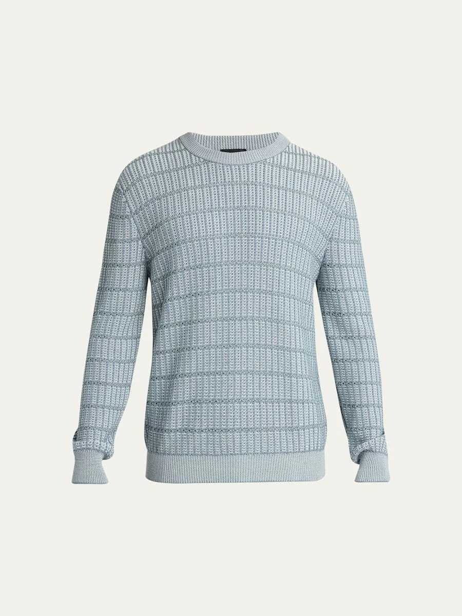 Men's Cotton and Linen Grid Knit Crewneck Sweater - 1