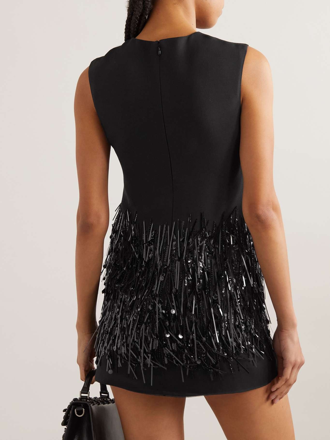 Fringed wool and silk-blend crepe mini dress - 3