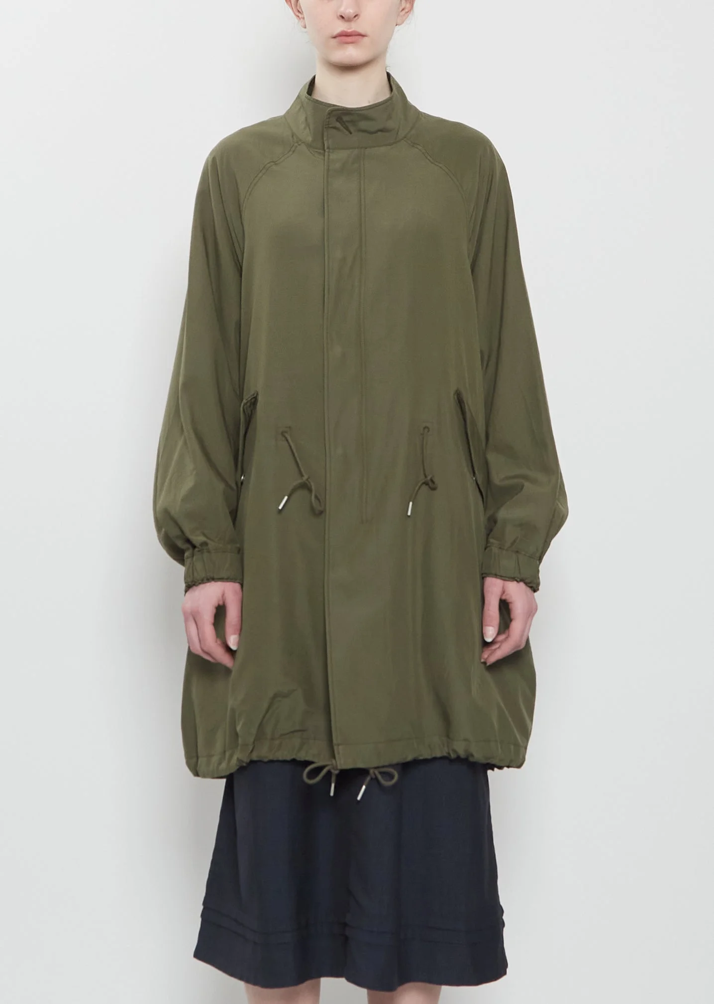 Six-Five Fishtail Silk Wool Parka — Olive - 1