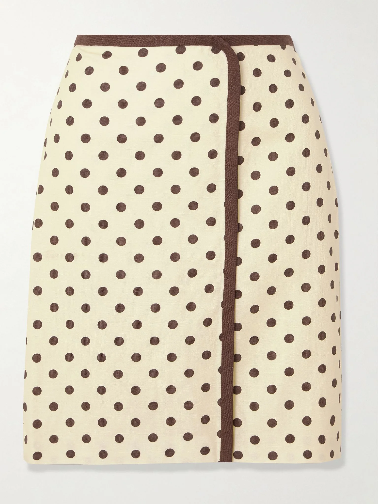 Bowie wrap-effect polka-dot linen and cotton-blend midi skirt Cream - 1