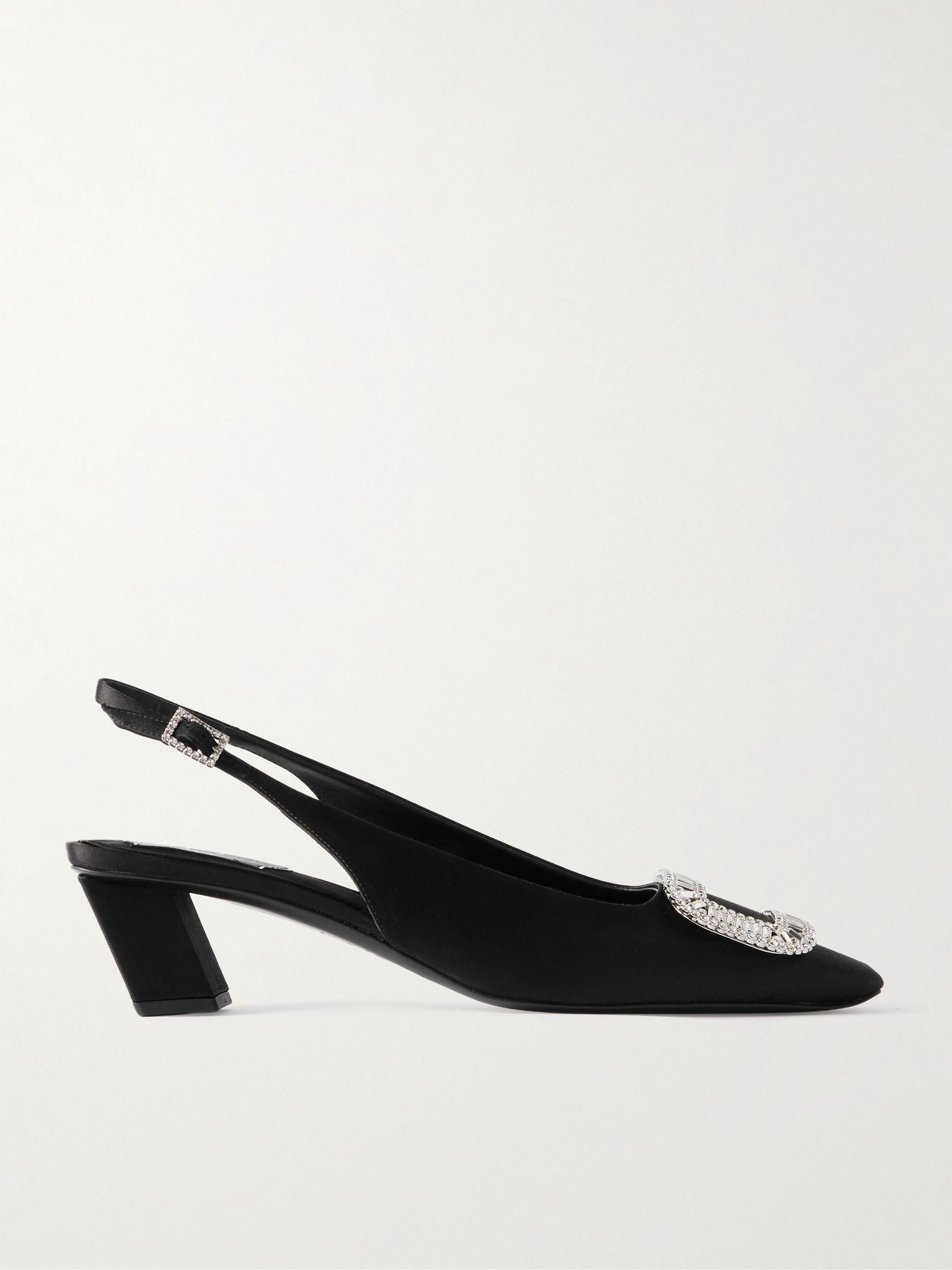 Belle Vivier Pilgrim 45 crystal-embellished satin slingback pumps Black - 1