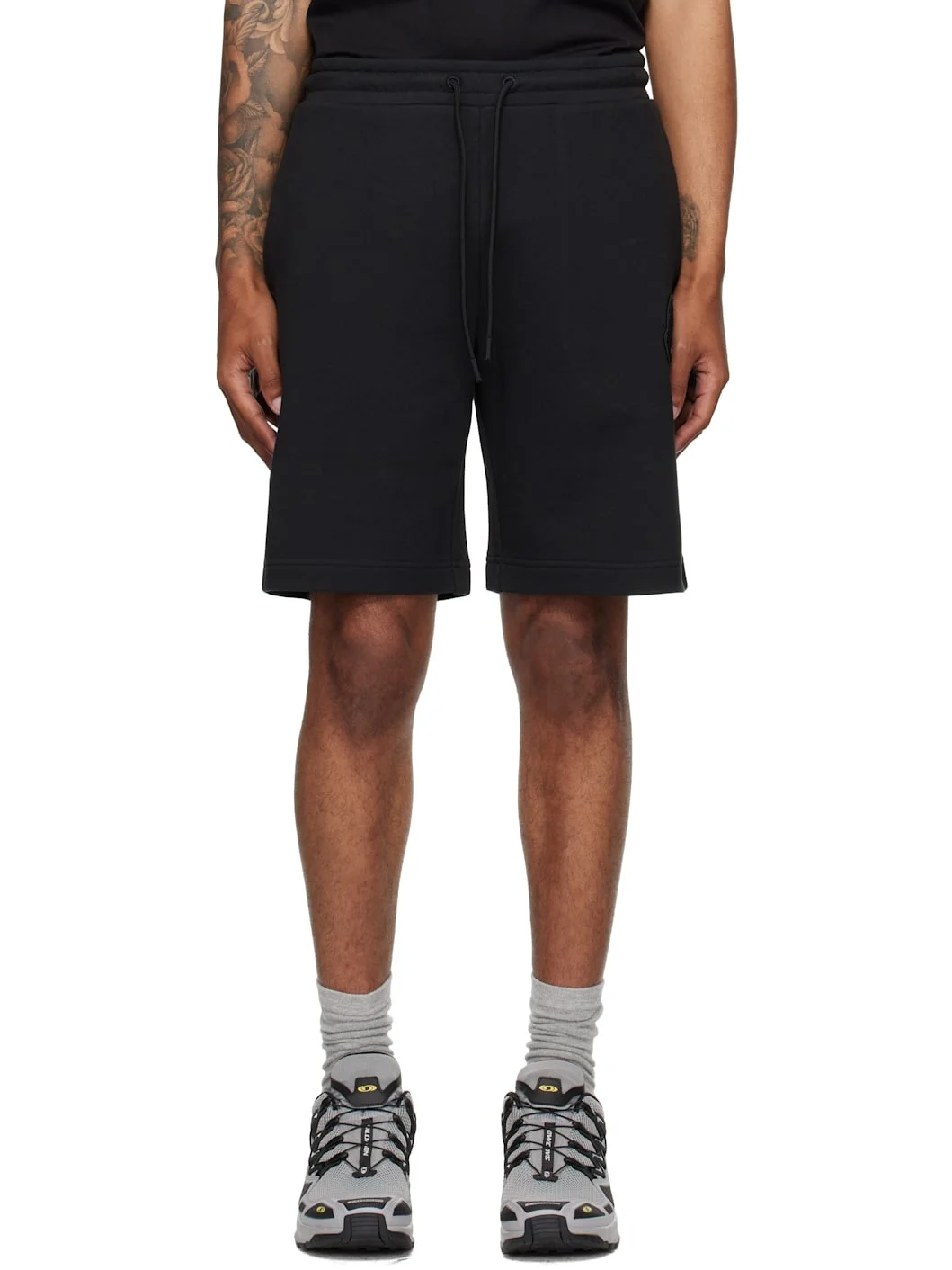Black Logo Patch Cotton Shorts - 1