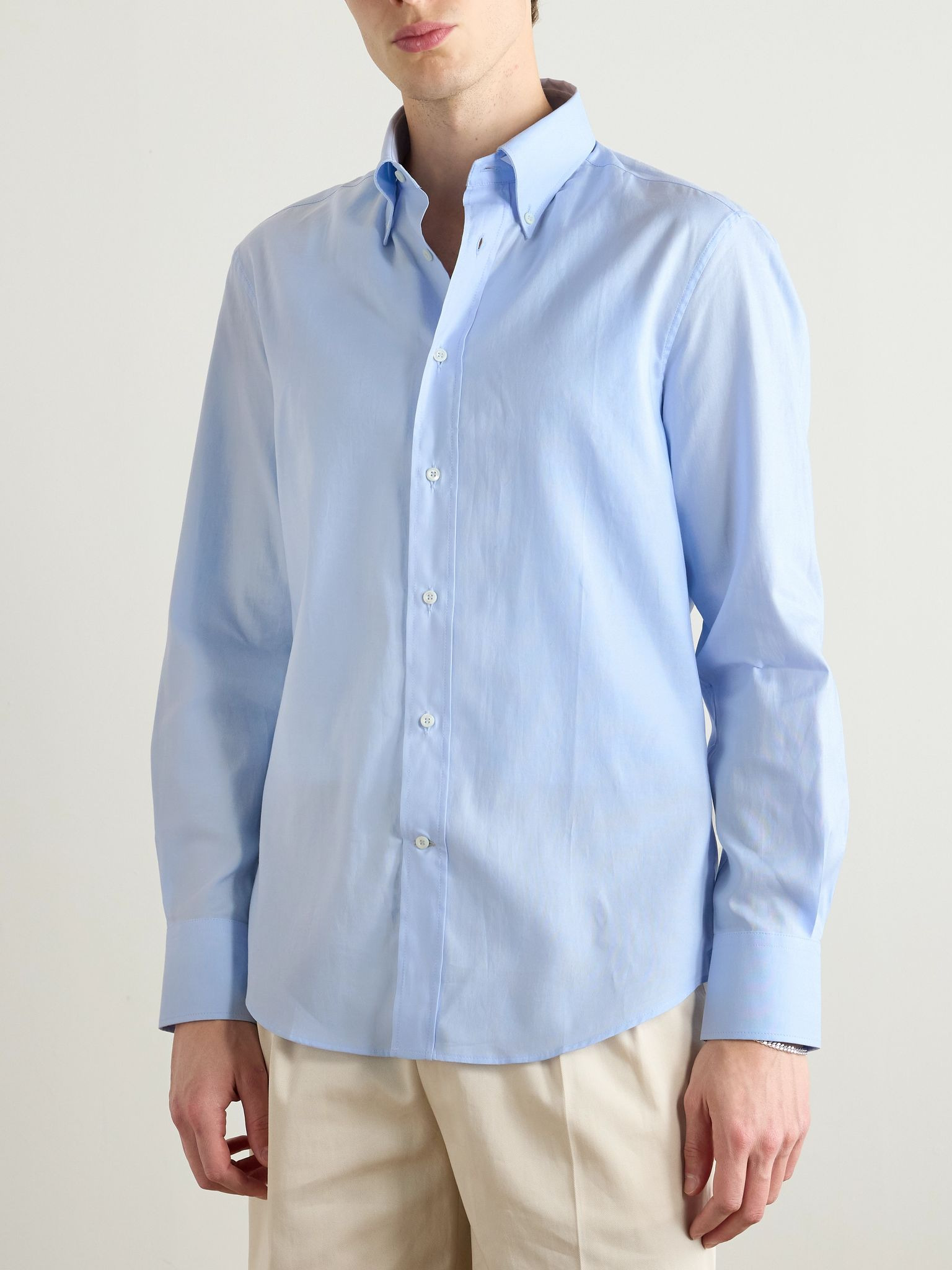 Slim-Fit Button-Down Collar Cotton Oxford Shirt Blue - 3