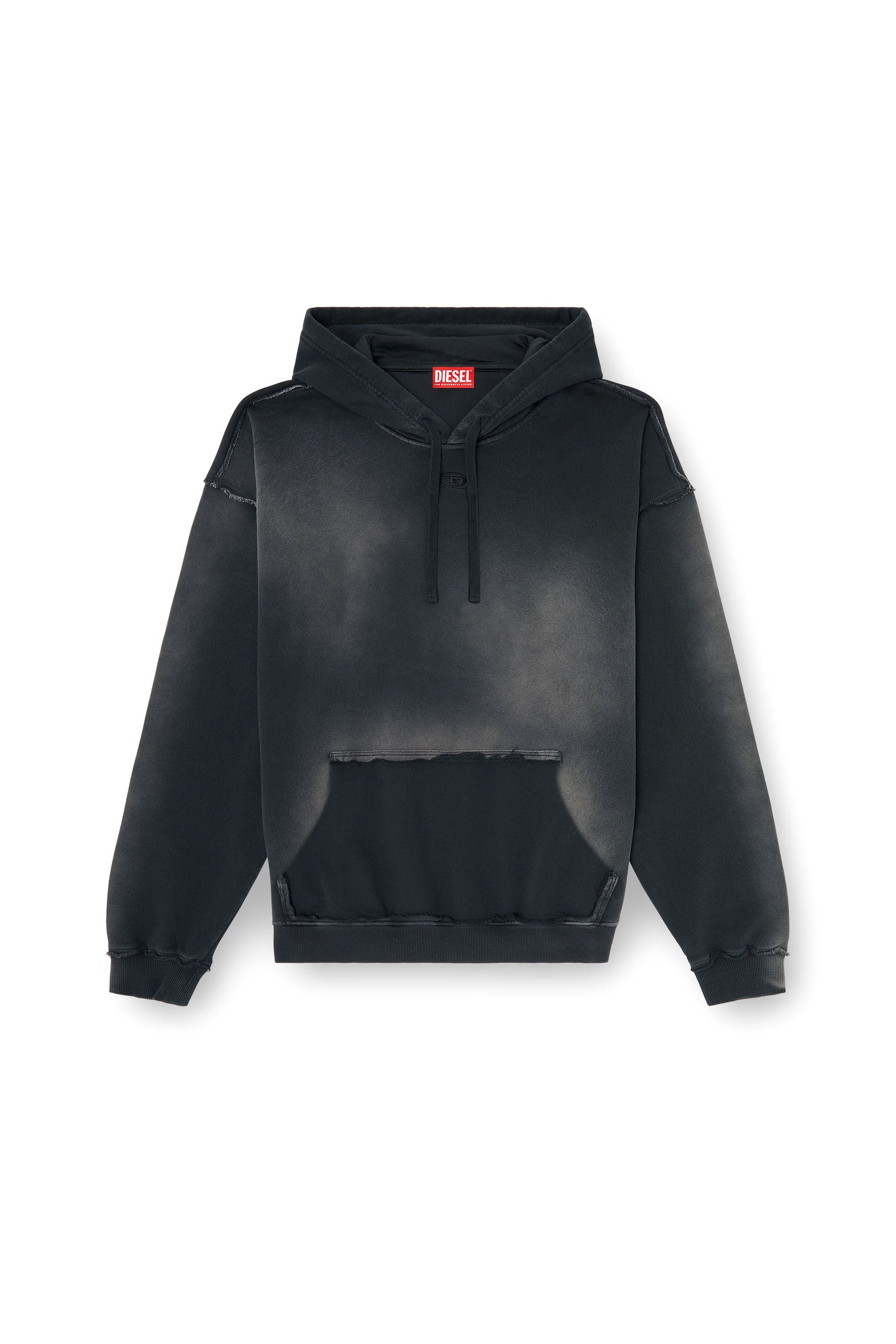 FADED COTTON HOODIE WITH FRAYED DETAILS - 1