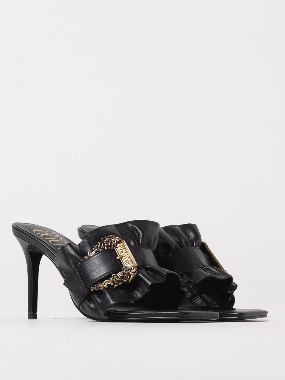 Versace Jeans Couture Emily synthetic leather heeled mules with Baroque buckle - 2