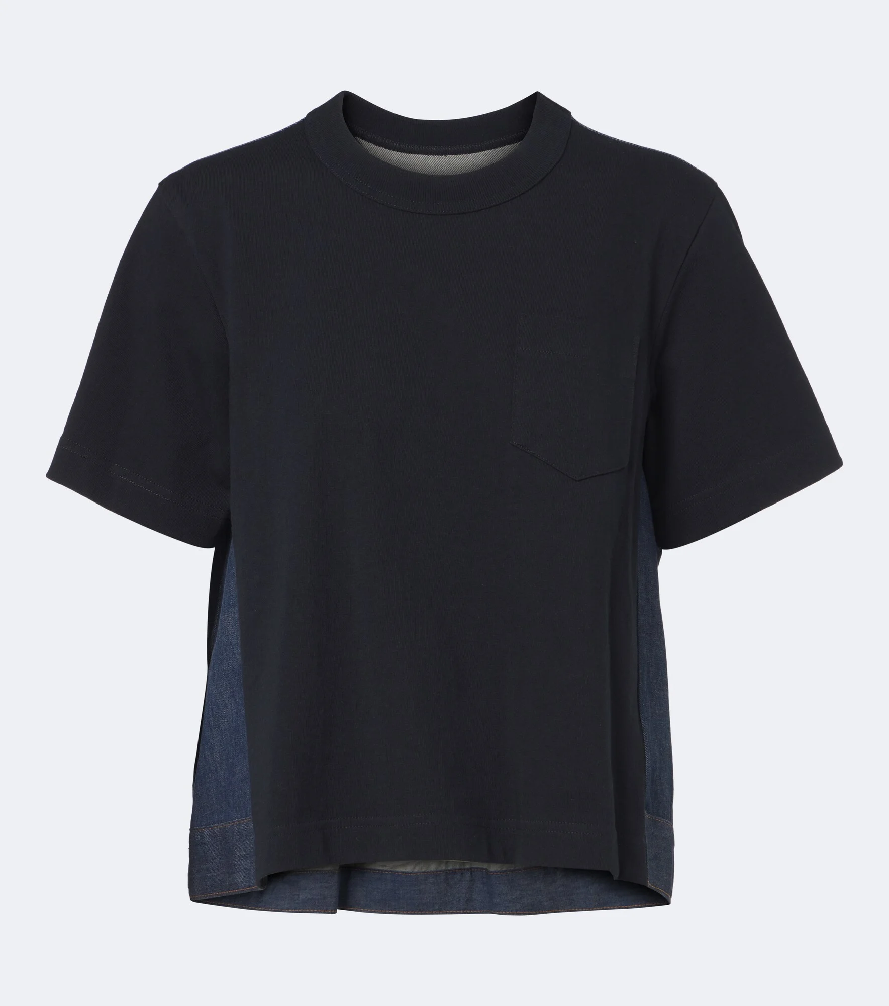 Cotton jersey and denim T-shirt - 1