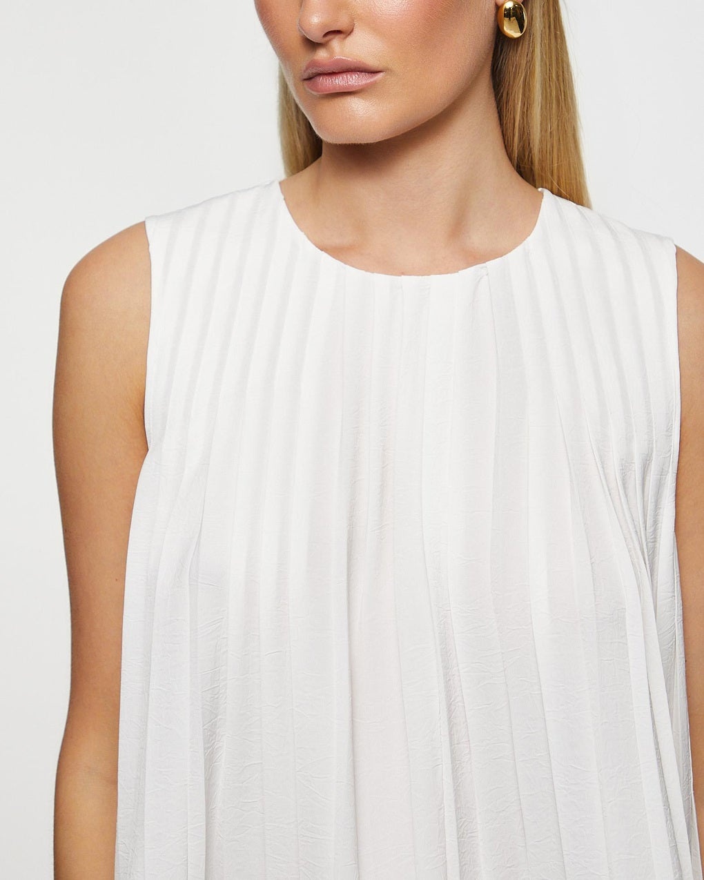 Top Pleated A-Line Crew Neck Offwhite - 5