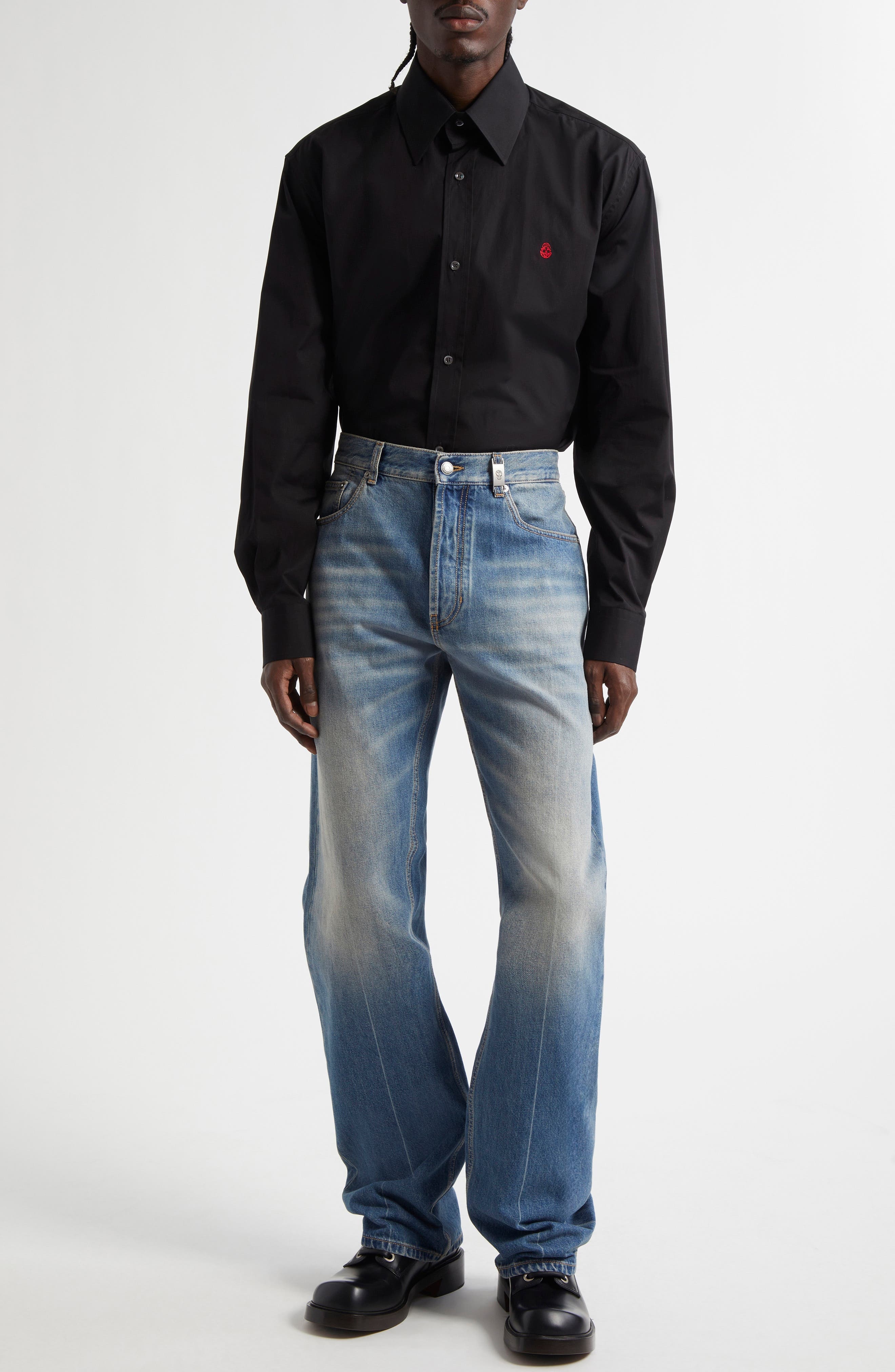 Alexander McQueen Skull Straight Leg Jeans in Blue Washed at Nordstrom - 2