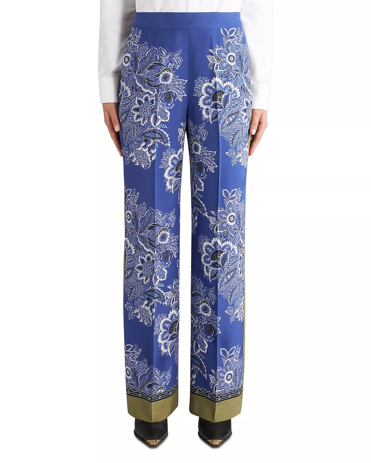 Floral Print Wide Leg Silk Pants - 1