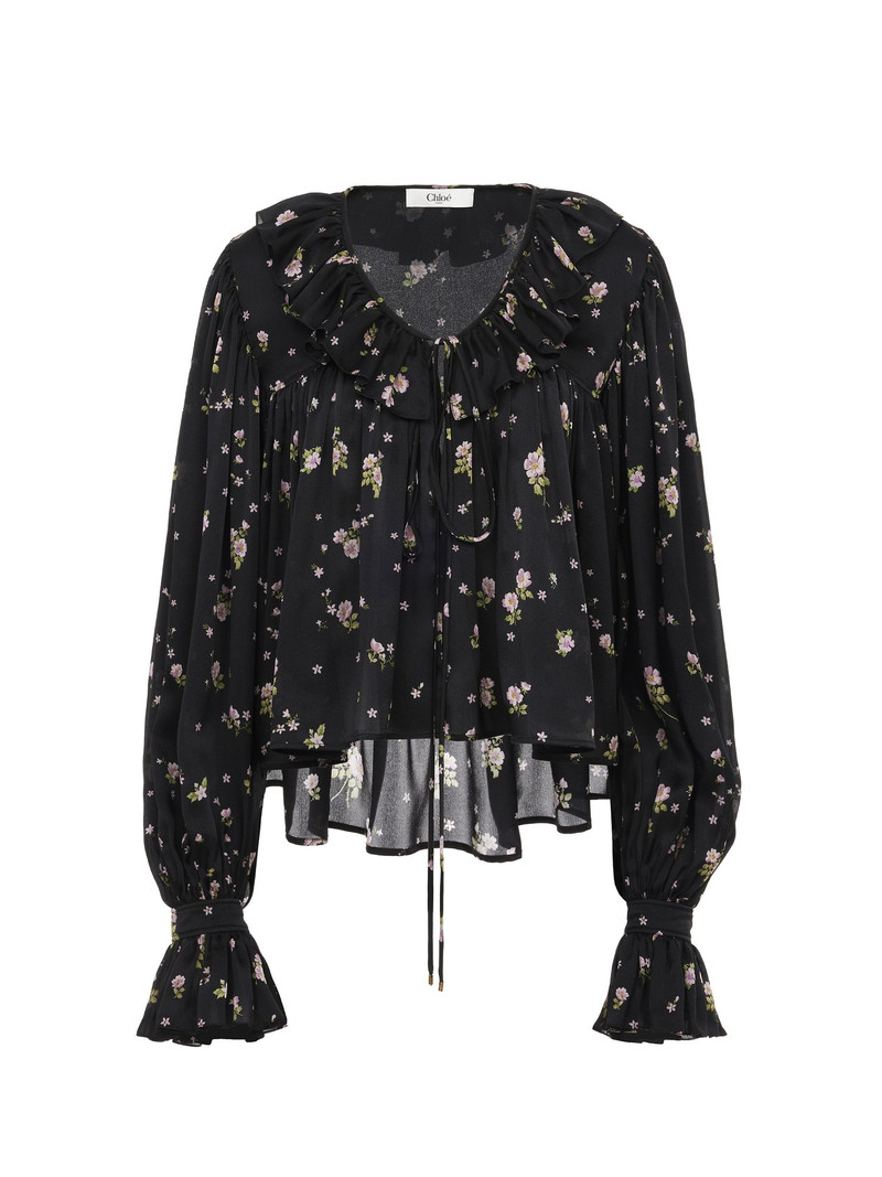 MAXI GATHERED RUFFLE TOP IN SILK CHARMEUSE 1