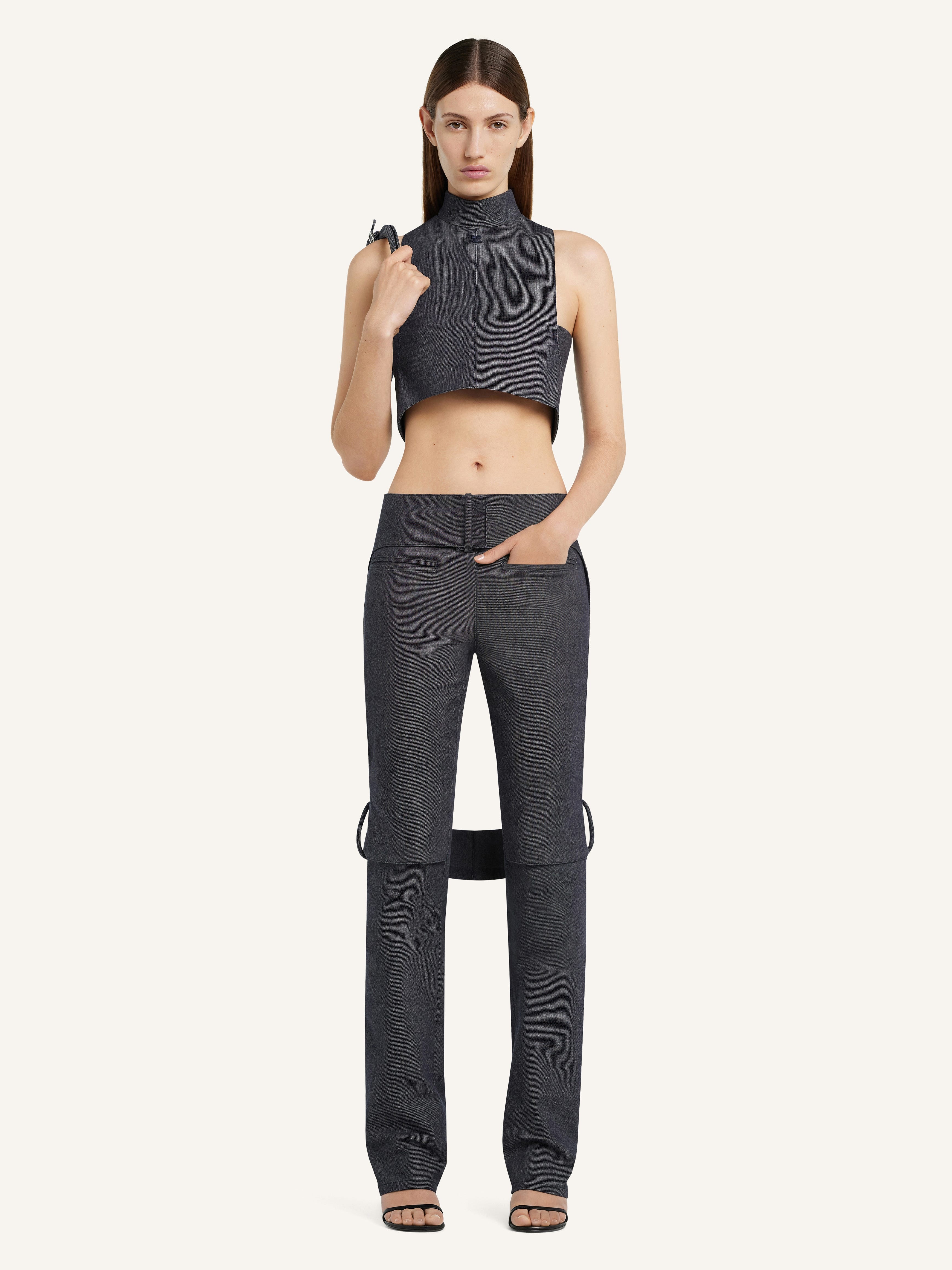 STRAP DENIM BOOTCUT PANTS - 2