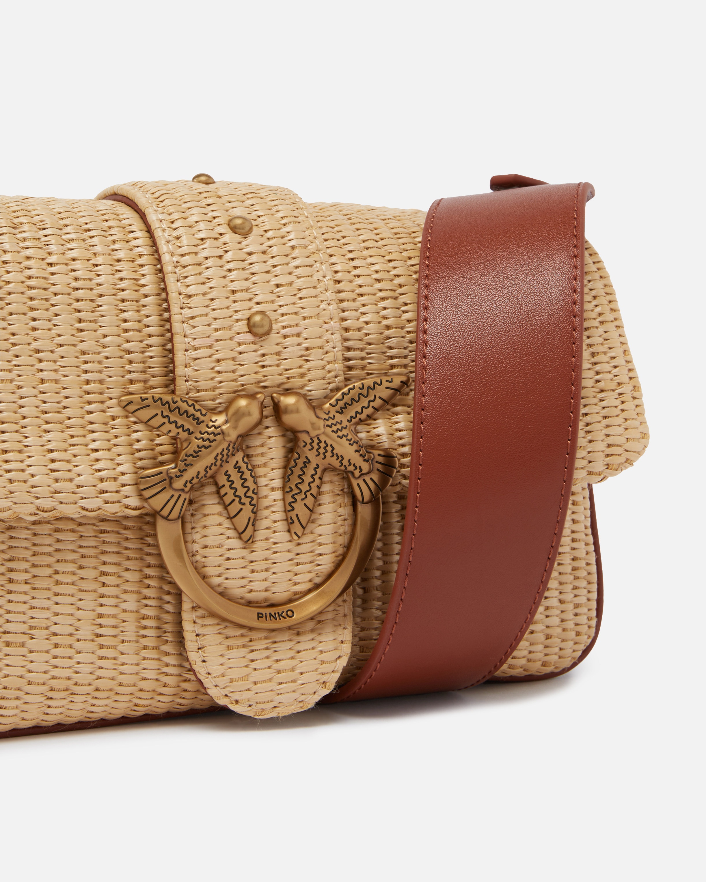 MINI LOVE BAG SLOUCHY SMALL SHOULDER BAG IN RAFFIA WITH DOUBLE SHOULDER STRAP - 3