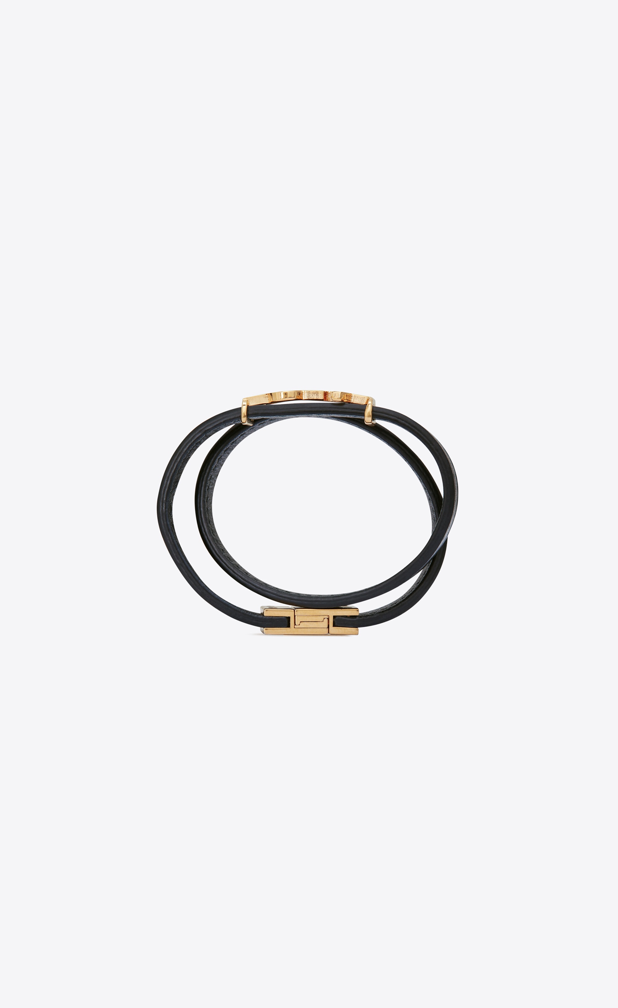 opyum double wrap bracelet in leather and gold-toned metal - 3