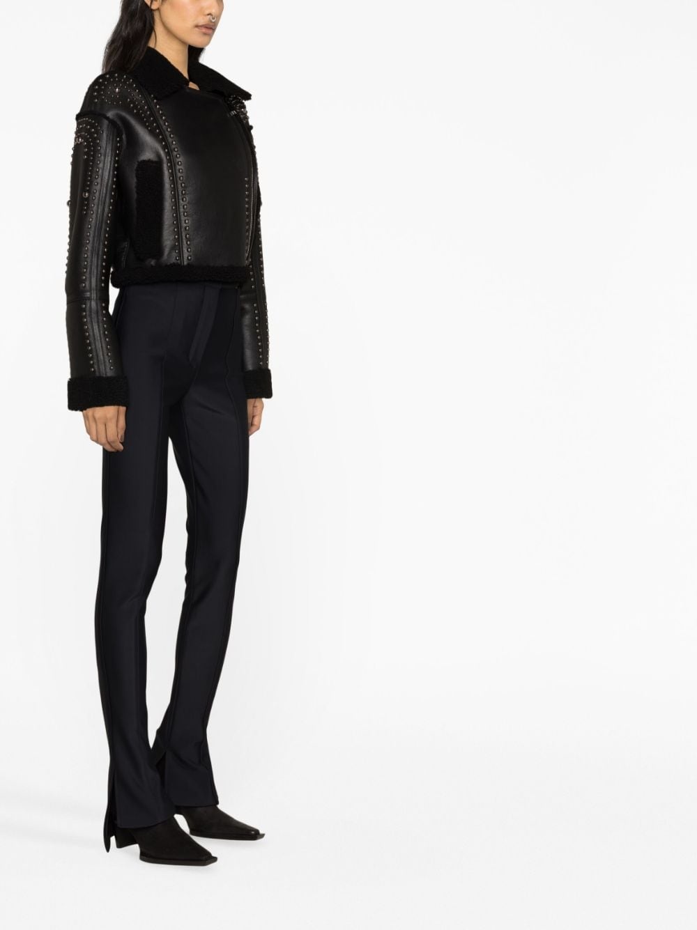 shearling cropped leather jacket - 3