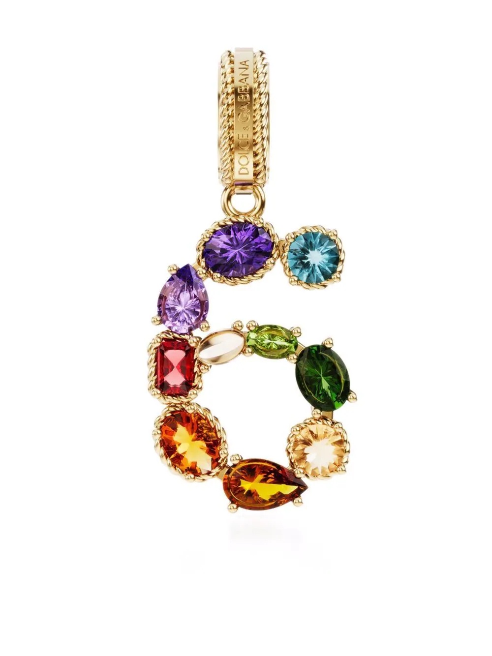 18kt yellow gold number 6 gemstone pendant - 1